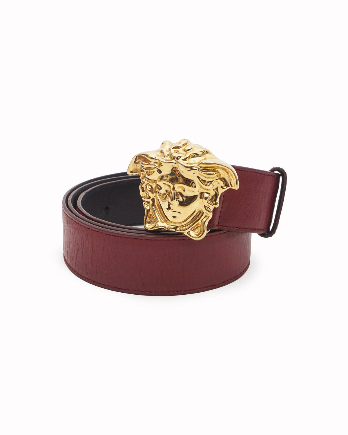 Versace Red Leather 3D Medusa Head Belt