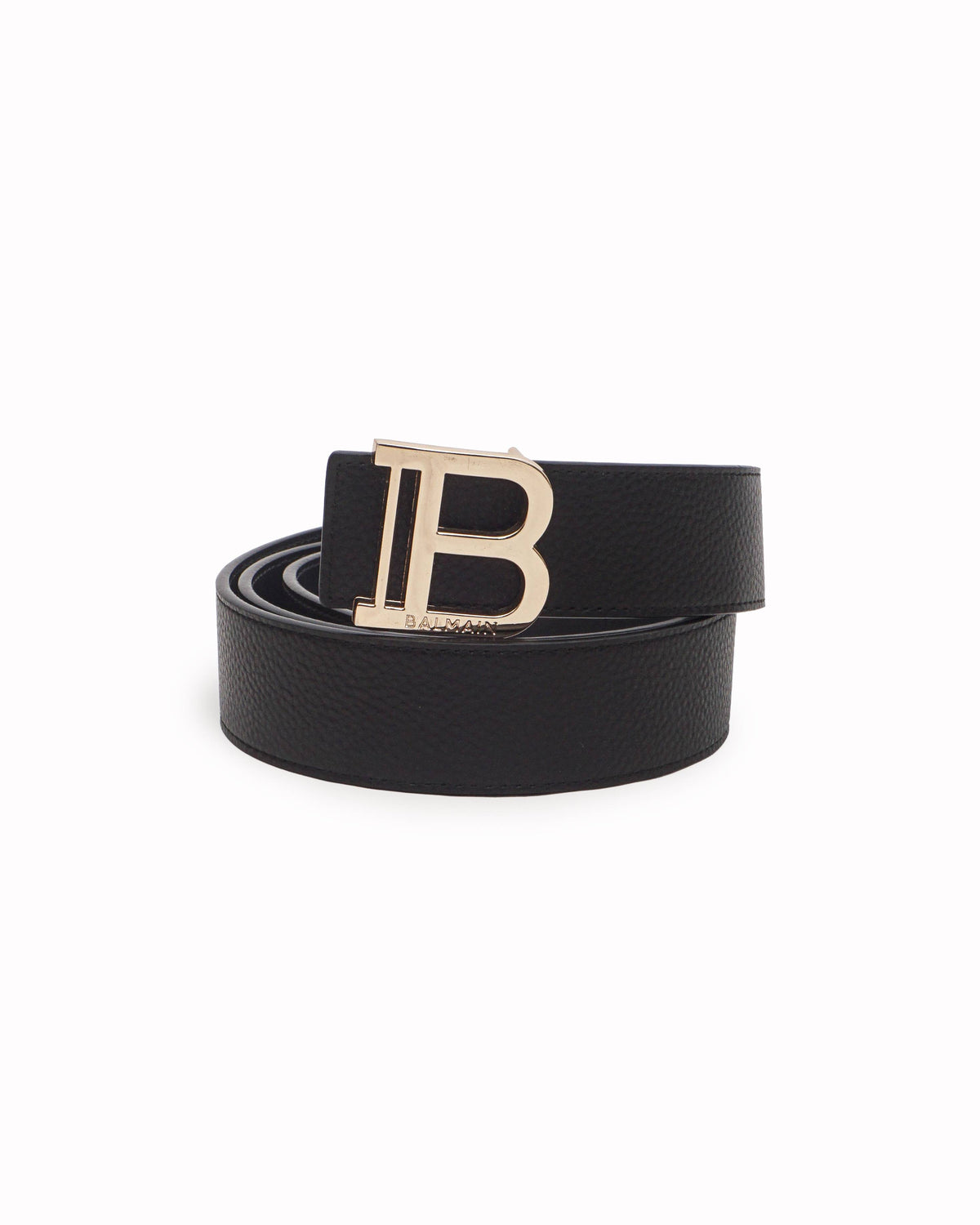 Balmain Black Grained Leather B-Belt with Gold-Tone Hardware