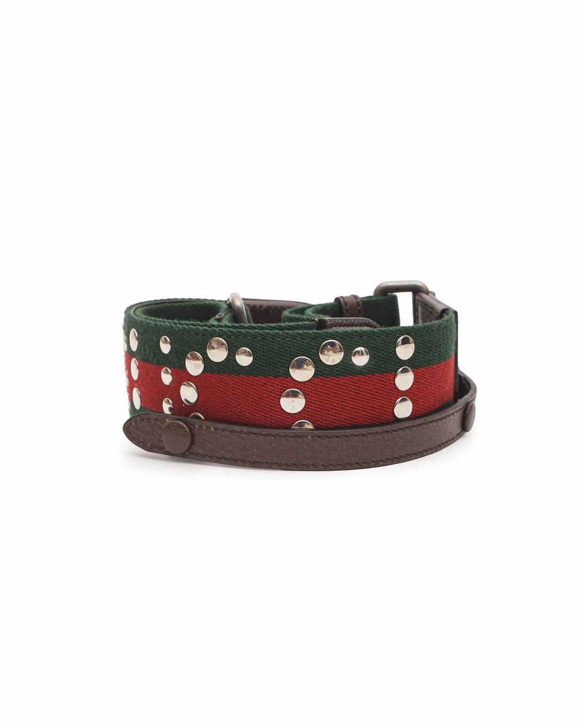 Gucci Web Stripe Green & Red Studded Logo Bag Strap