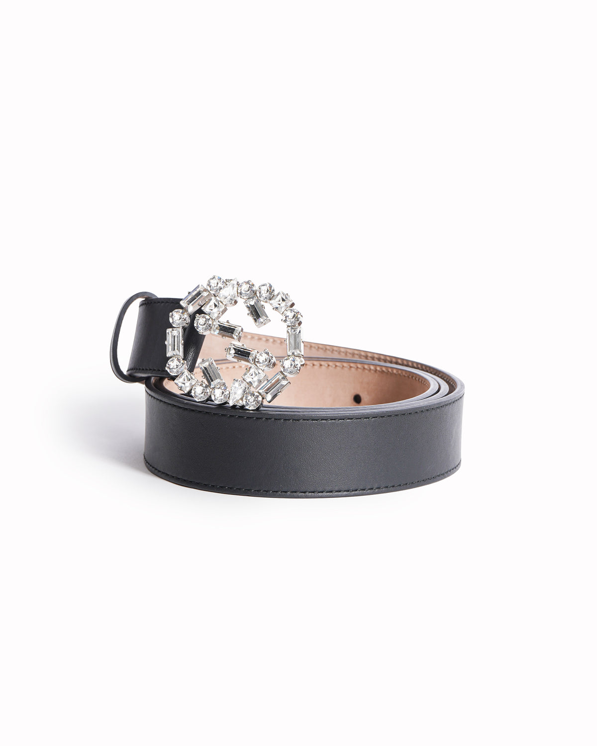 Gucci GG Leather Interlocking Crystal Belt