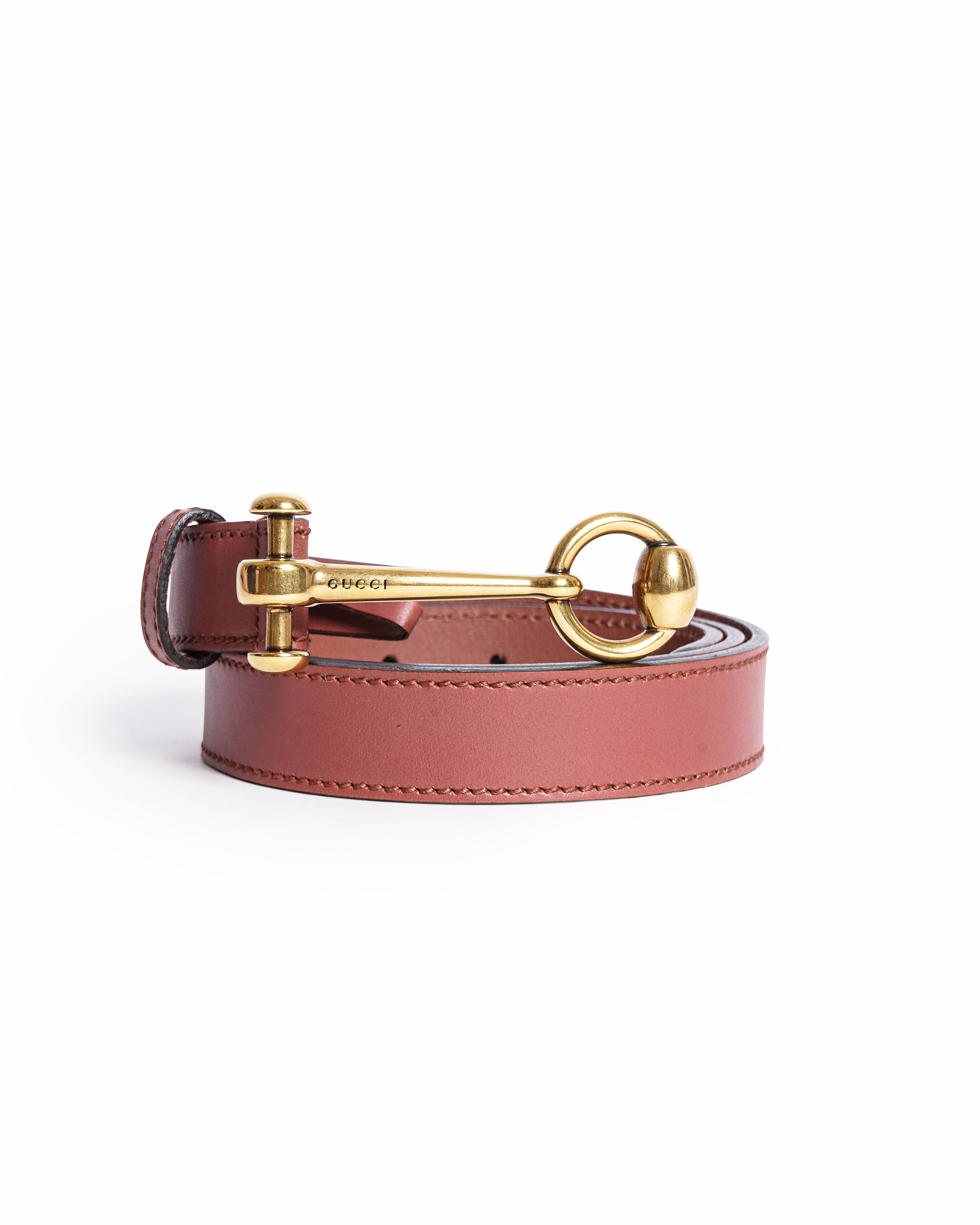 Gucci Tan Leather Horsebit Skinny Belt