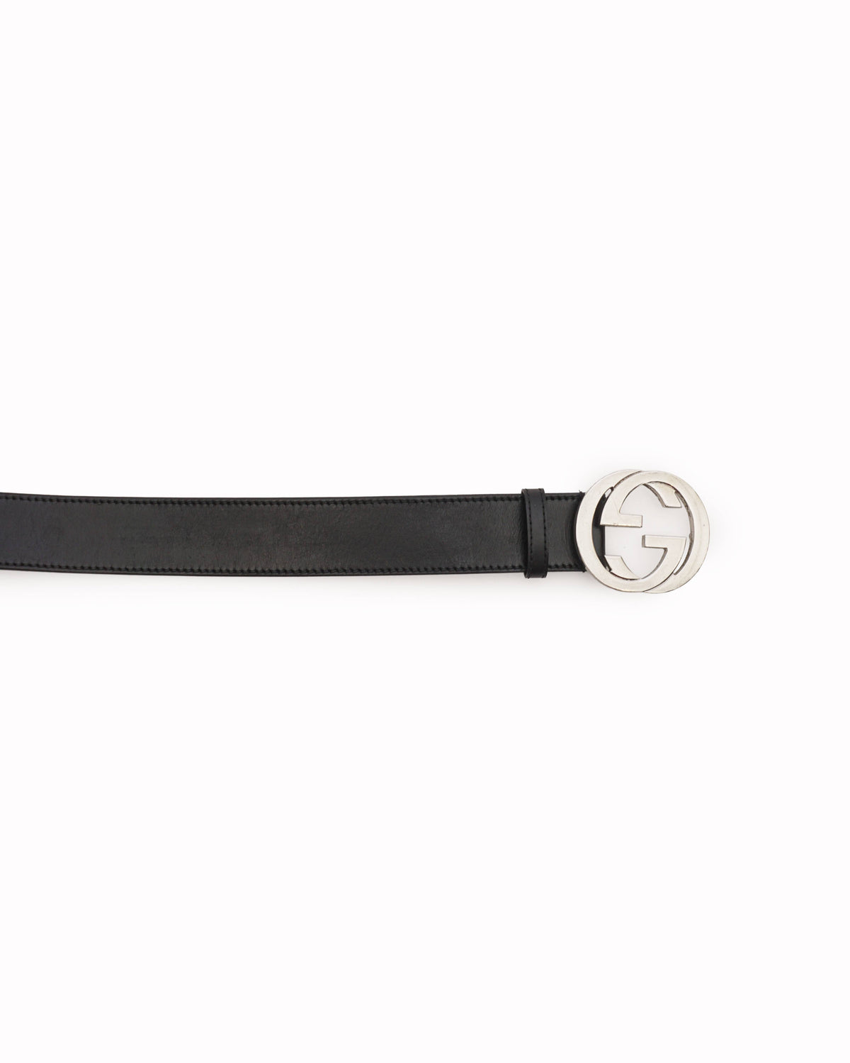 Gucci Interlocking G Silver Buckle Leather Belt