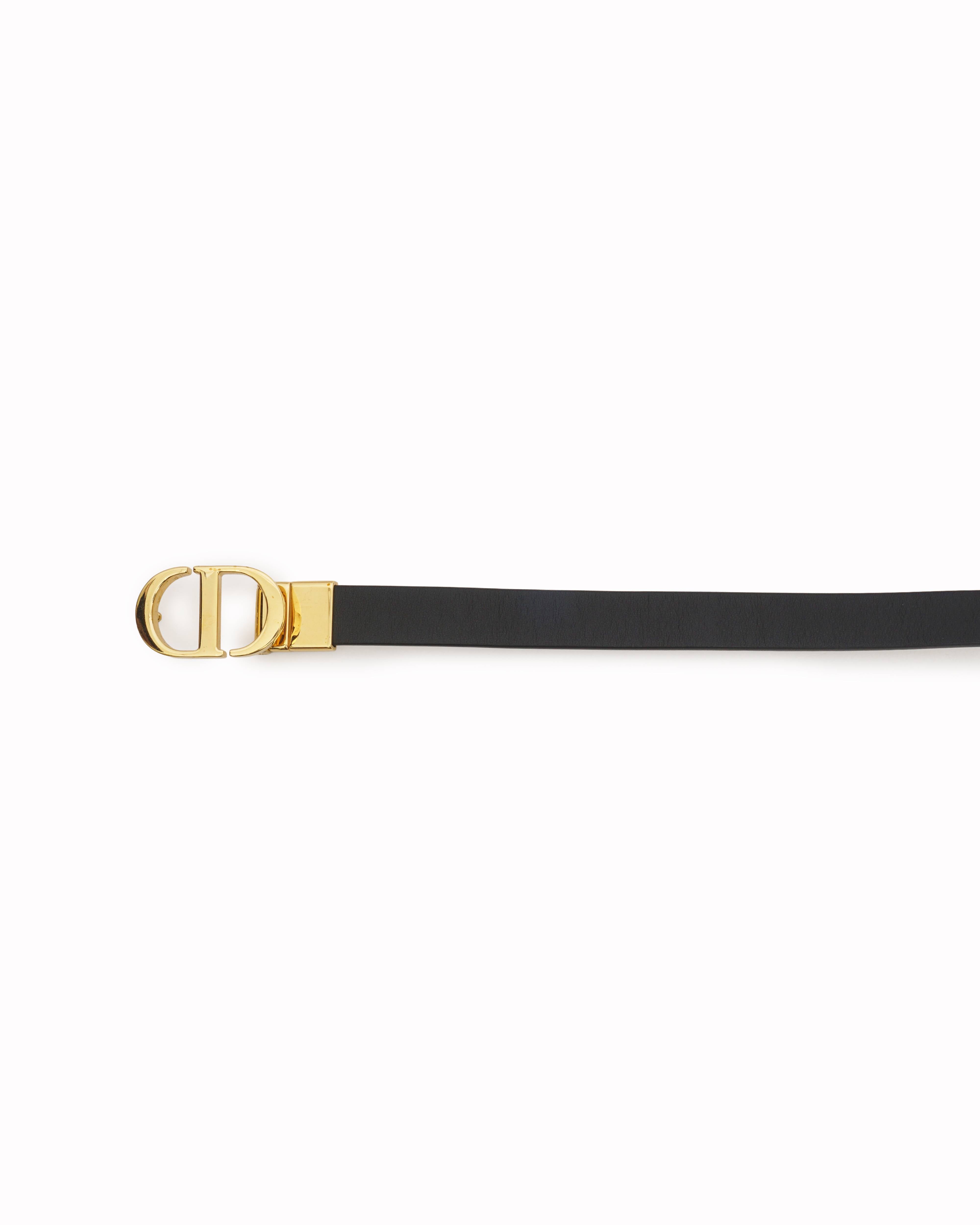 Christian Dior Black / White Leather 30 Montaigne Reversible Belt