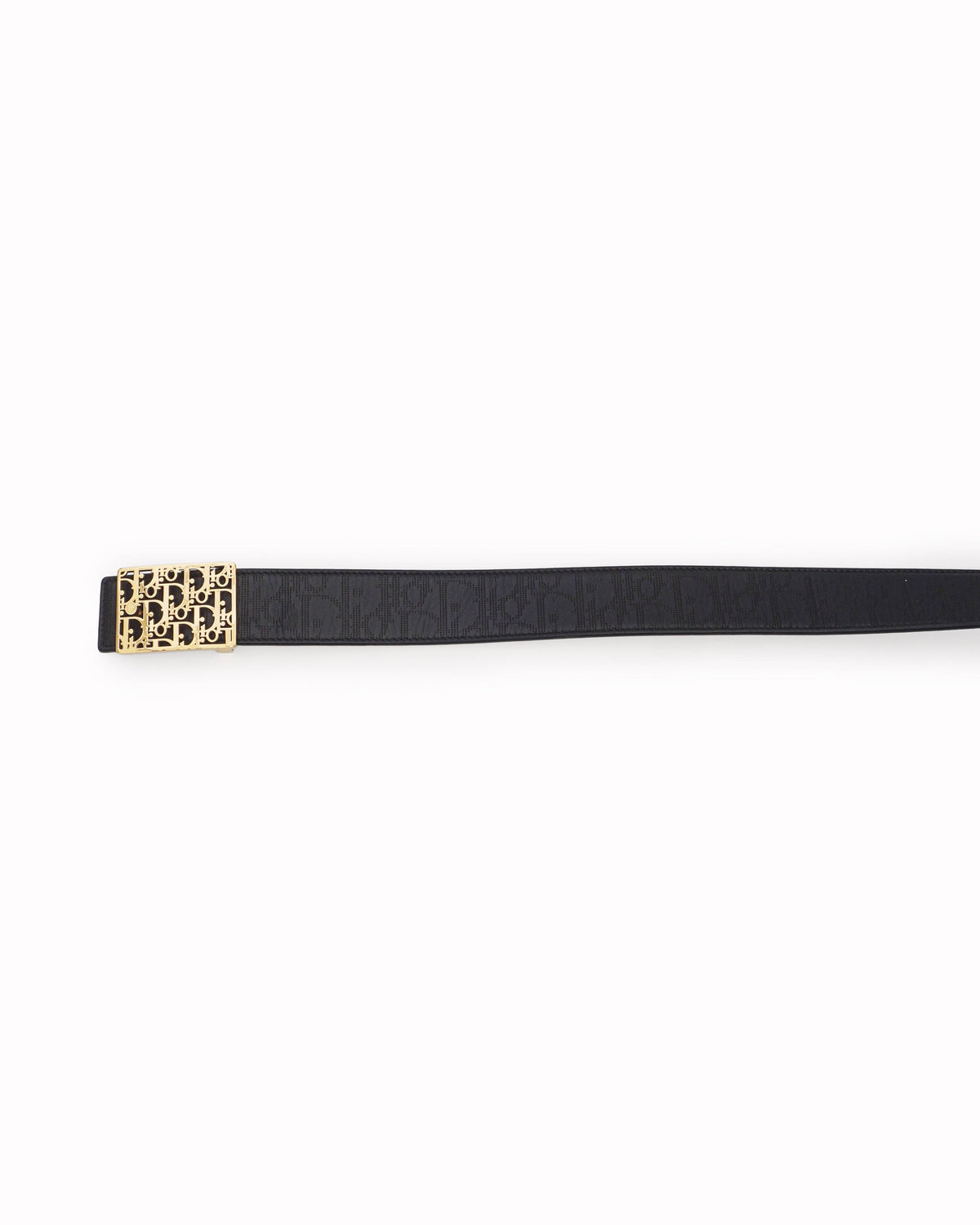 Christian Dior Black Oblique Leather Gold Monogram Plaque Buckle Belt