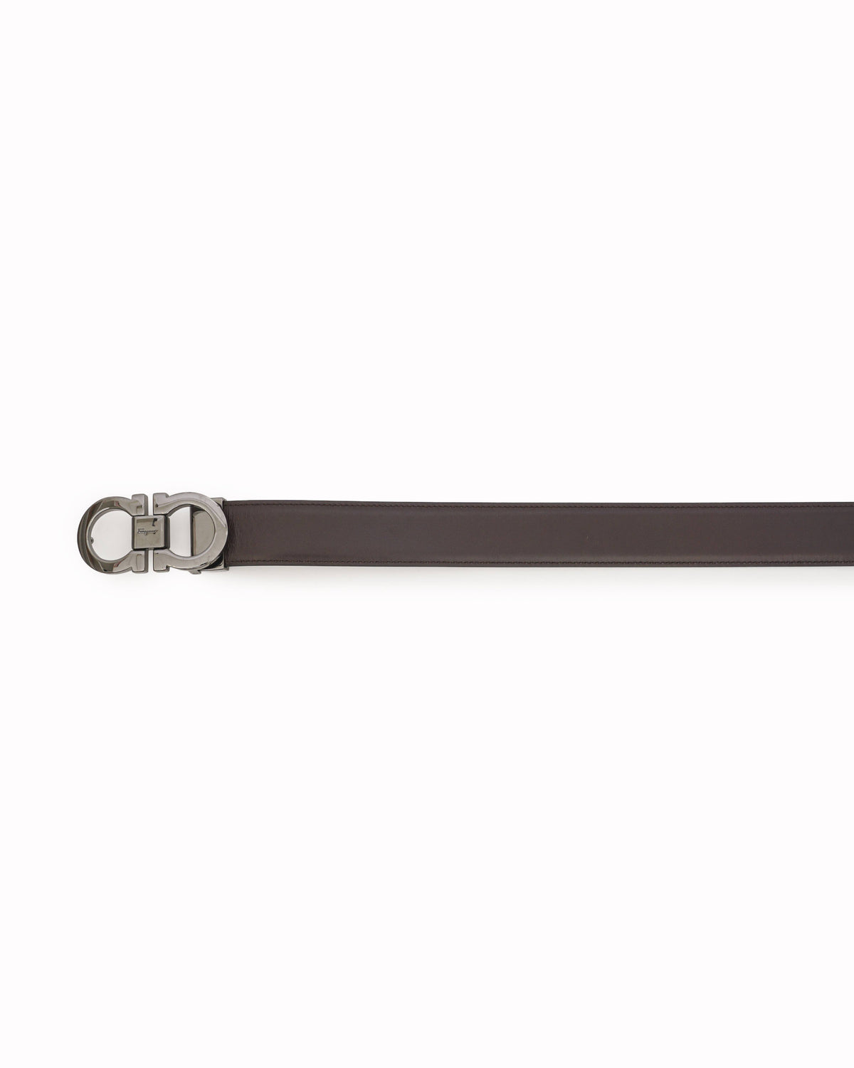 Salvatore Ferragamo Brown/Black Leather Gunmetal Gancini Reversible Belt