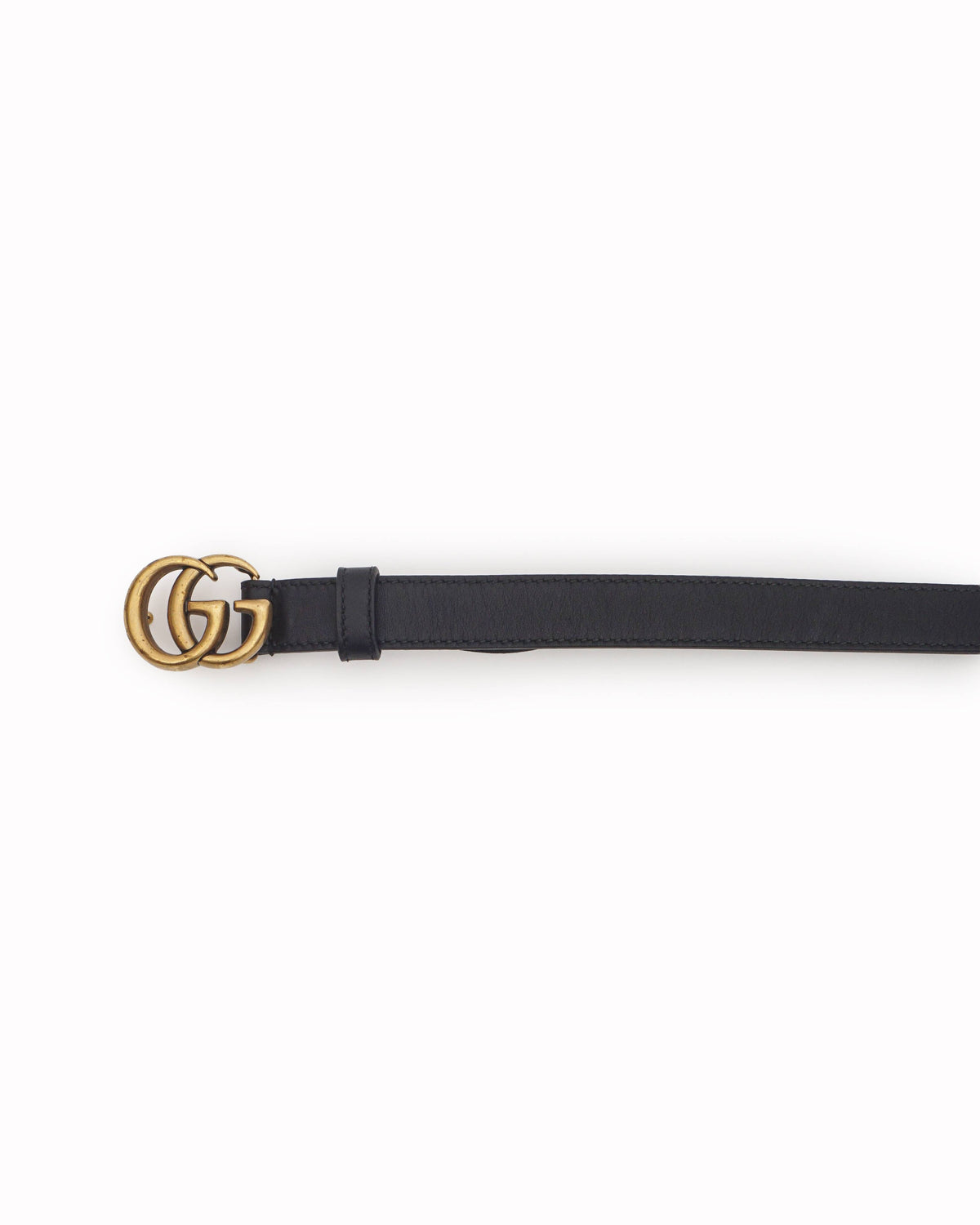 Gucci Black Leather Marmont Double G Antique Gold Buckle Belt