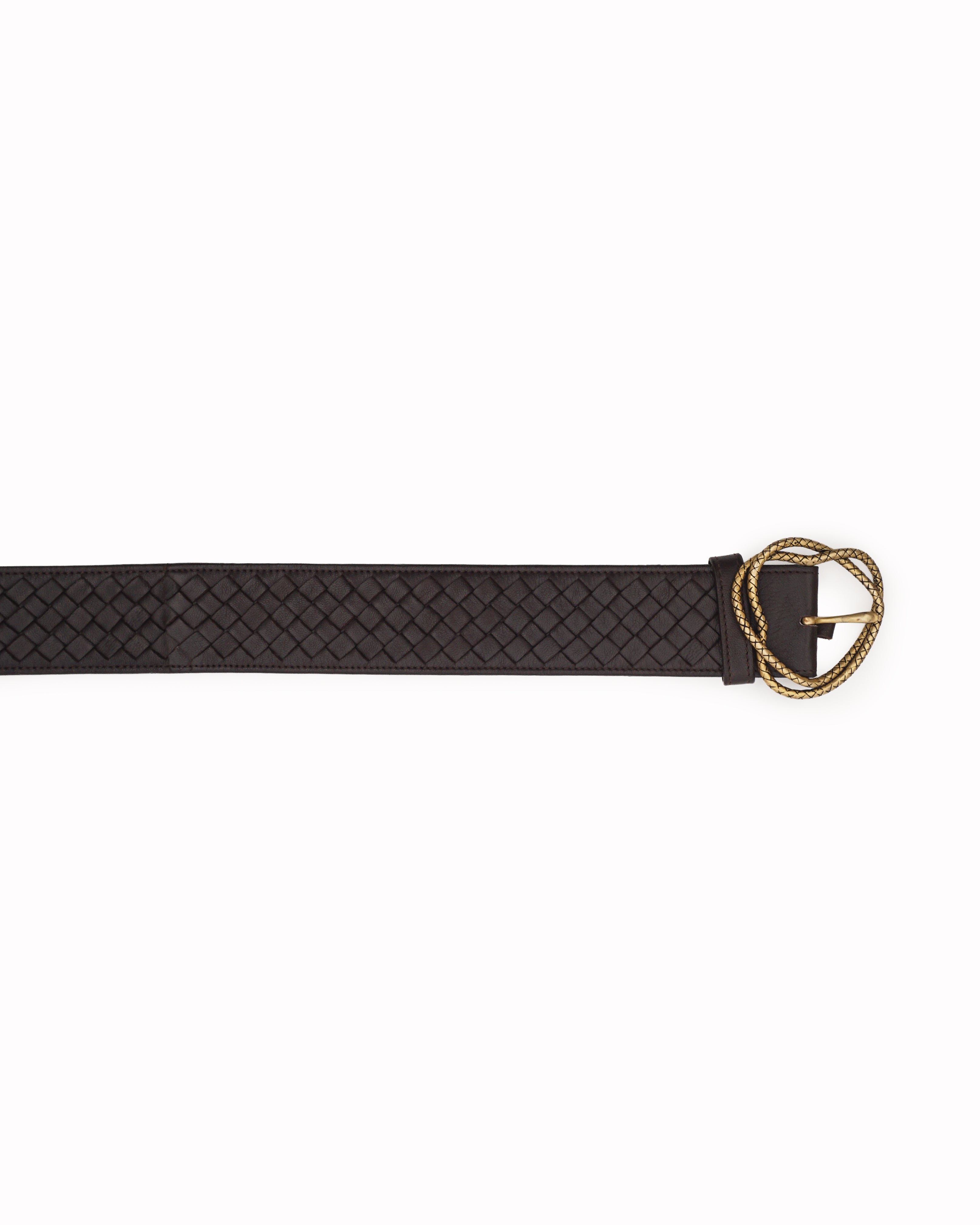 Bottega Veneta Brown Intrecciato Woven Leather Belt