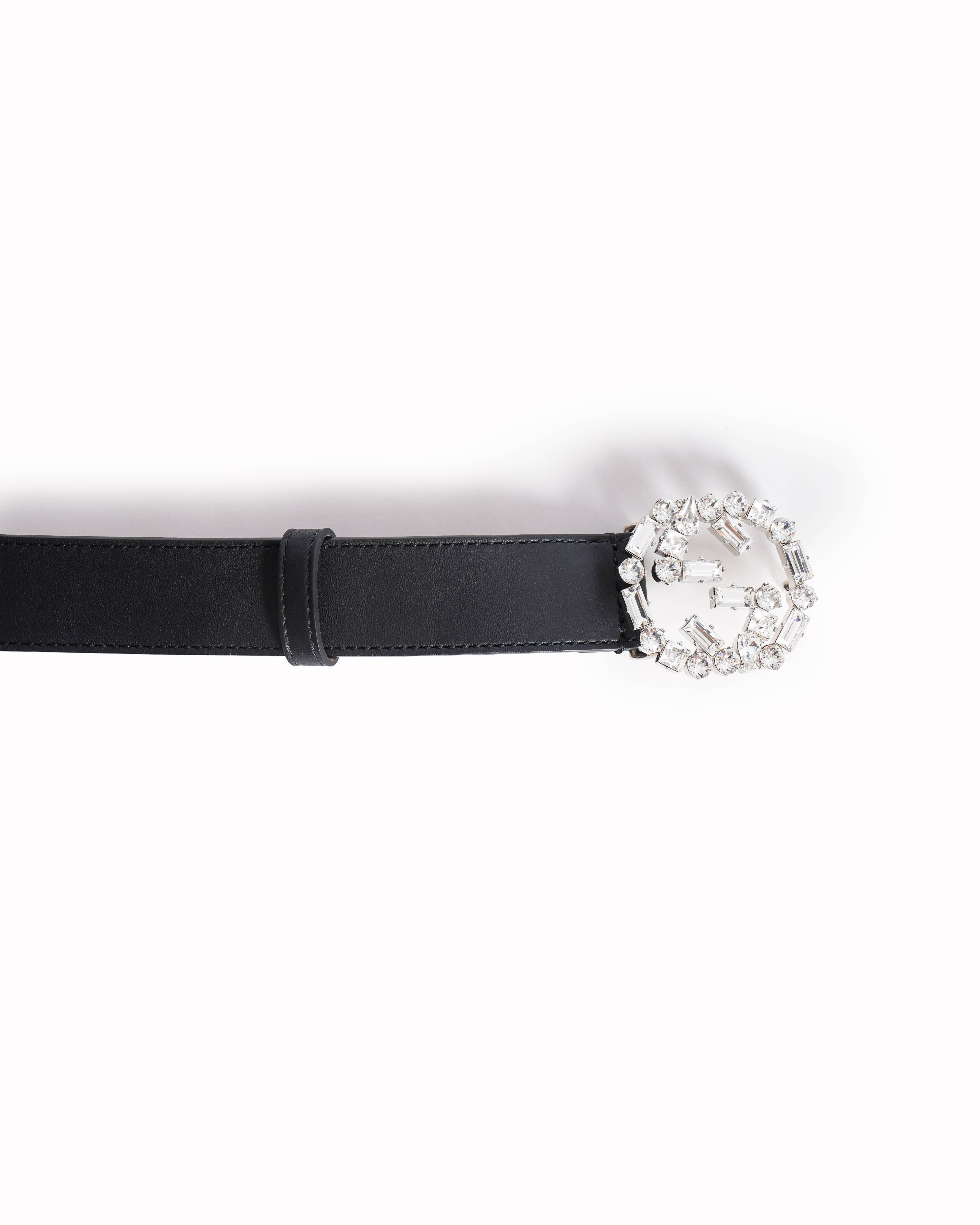 Gucci GG Leather Interlocking Crystal Belt