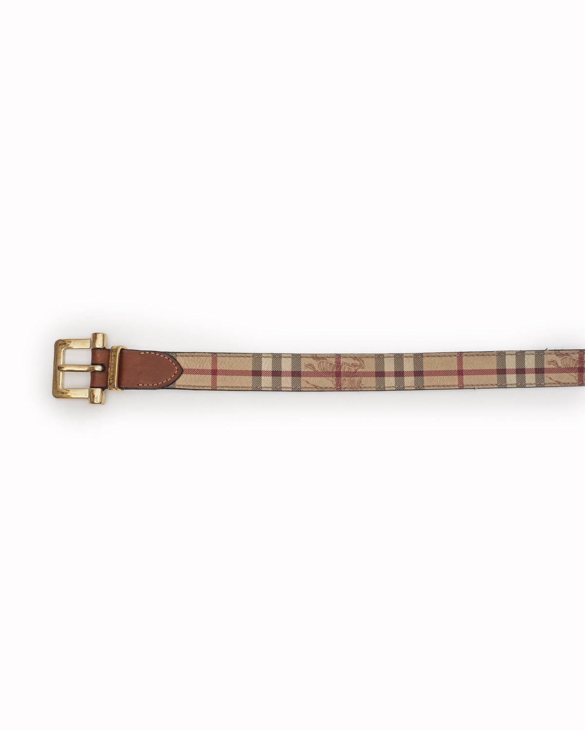 Burberry Vintage House Check Tan Leather Trim Belt
