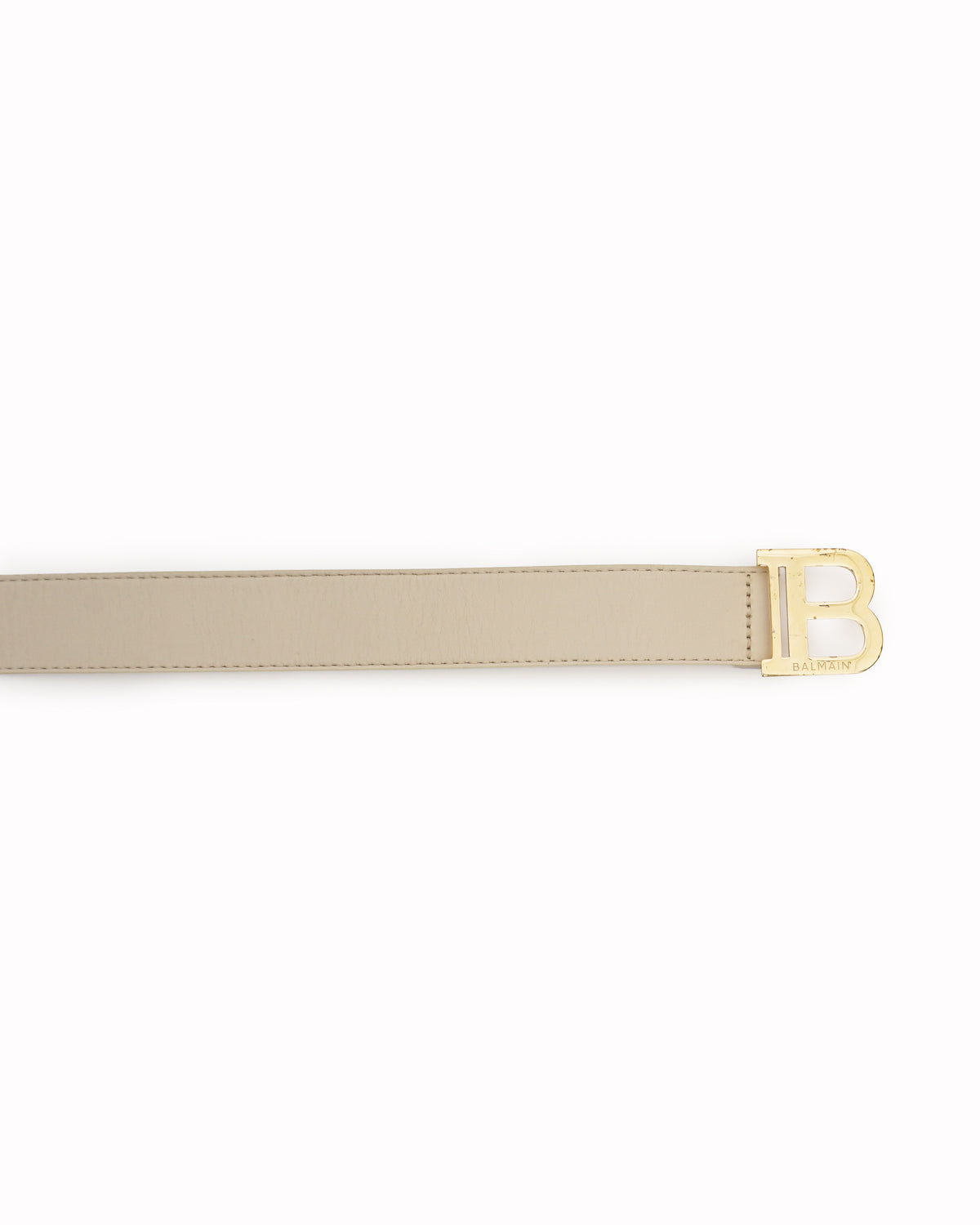 Balmain Off-White Leather Gold B-Buckle Belt