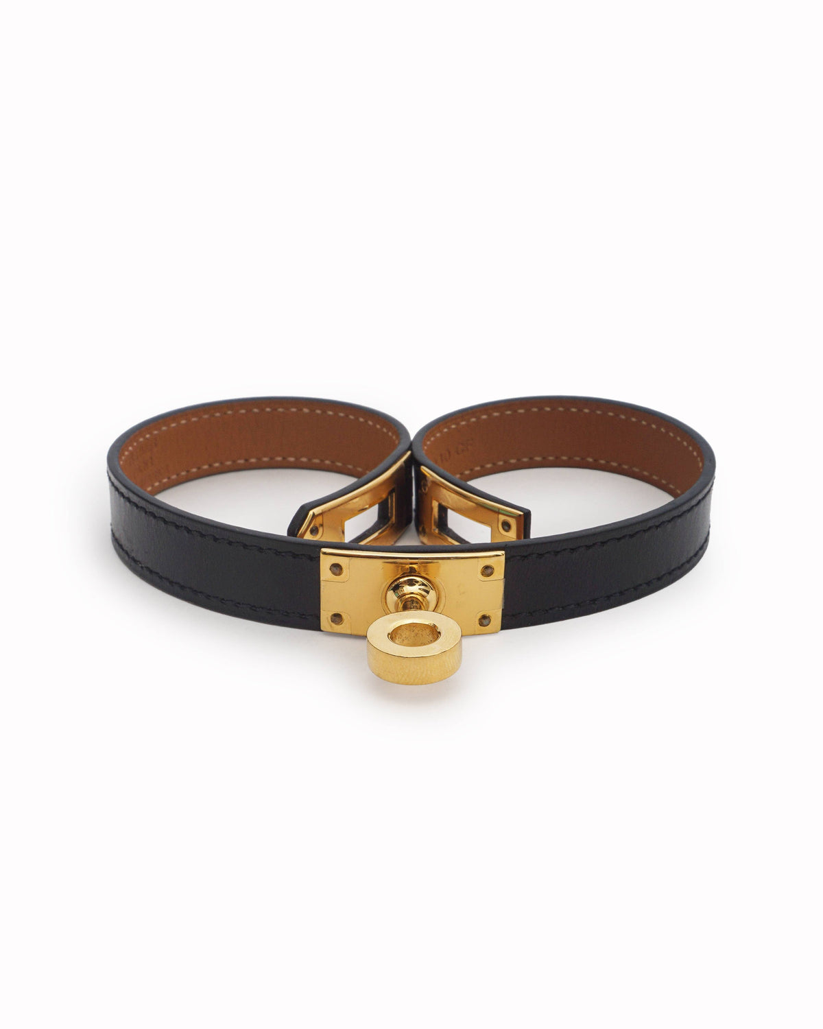 Hermès Black Leather Kelly Double Tour Gold Hardware Bracelet