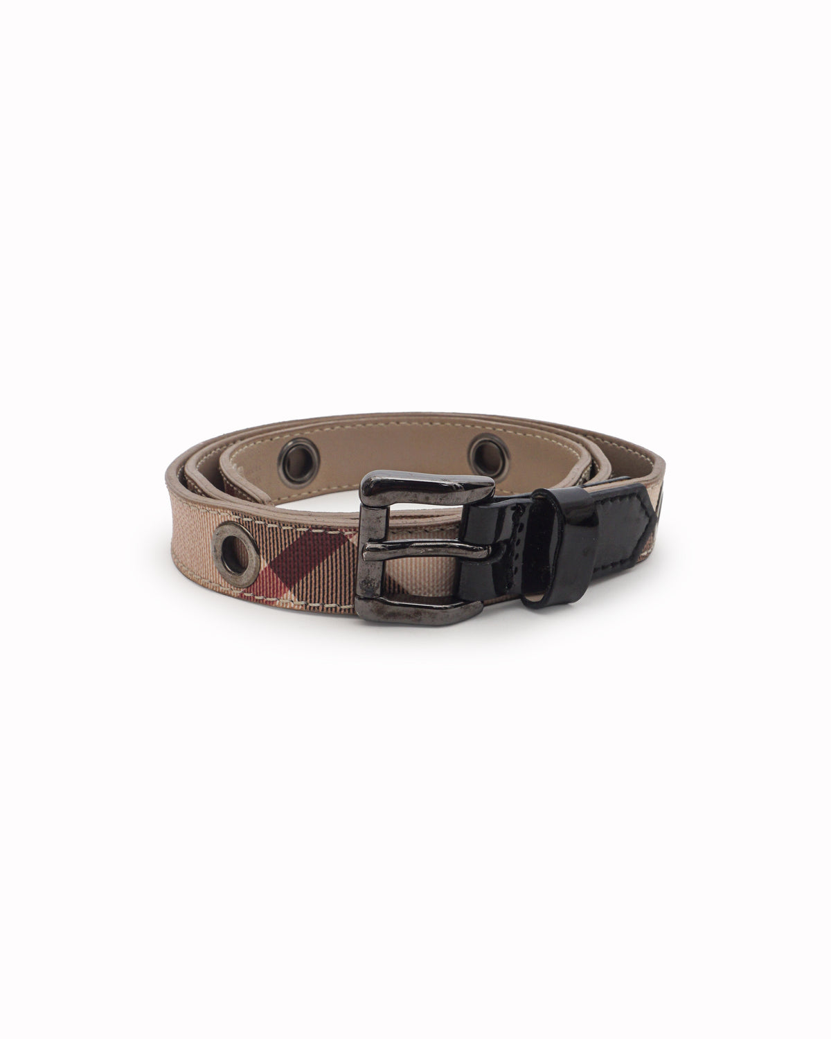 Burberry Beige Leather Grommet Patent Trim Belt