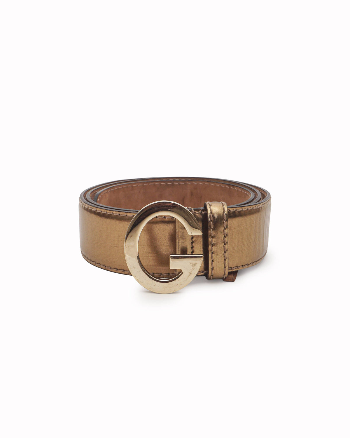 Gucci Gold Metallic Leather G Buckle Belt