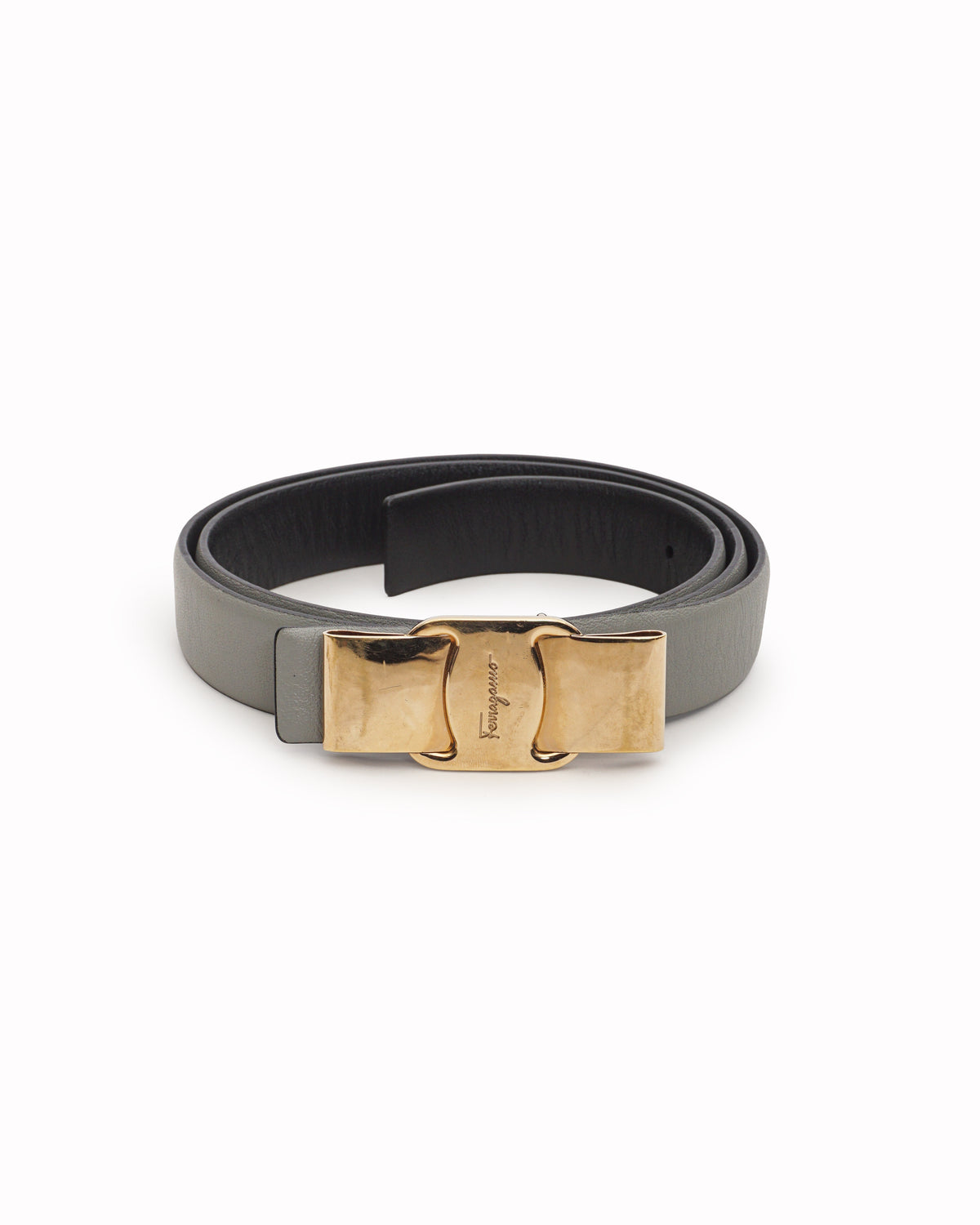 Salvatore Ferragamo Grey Leather Vara Bow Belt