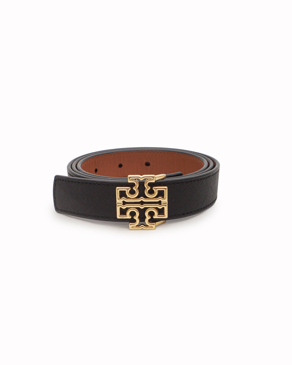Tory Burch Reversible Black & Tan Leather Double T Belt