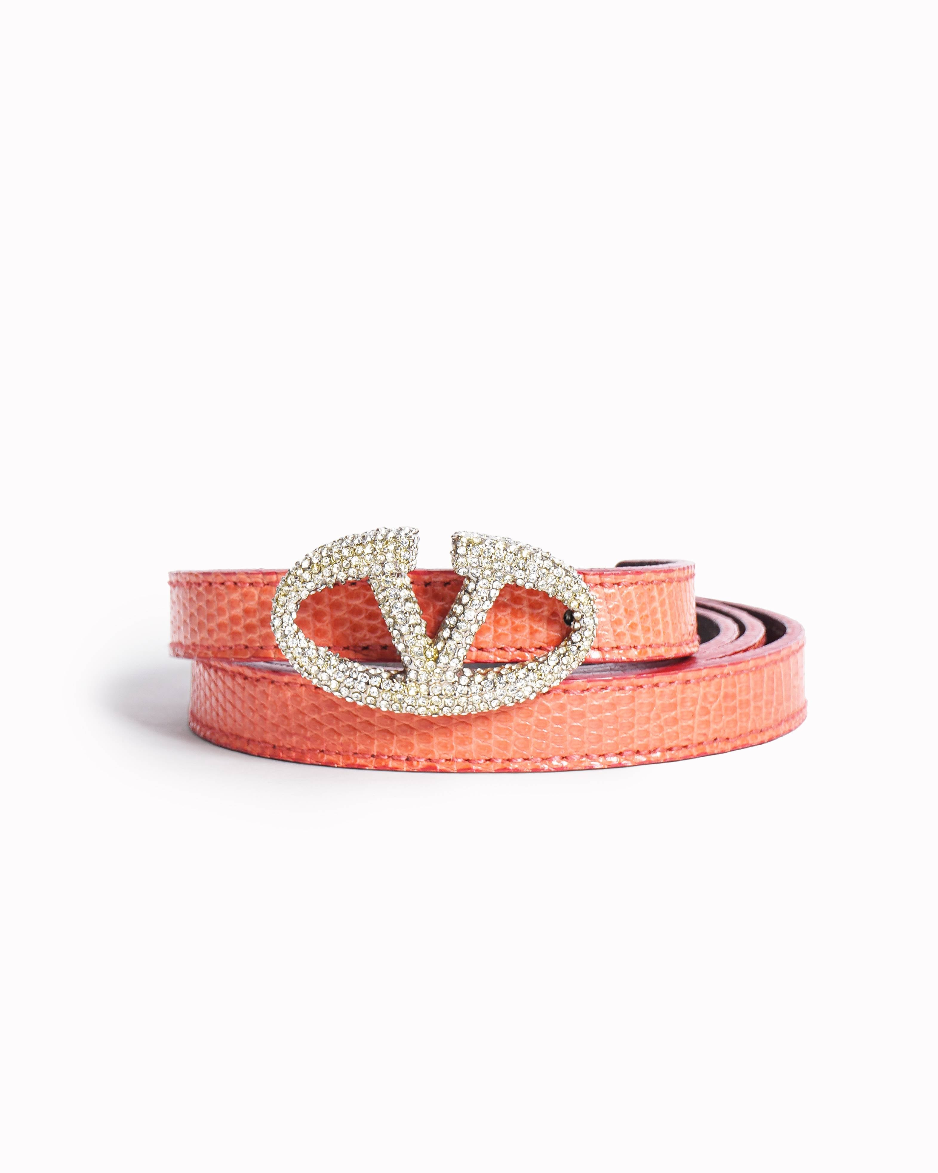 Valentino Garavani VLogo Crystal-Embellished Skinny Belt