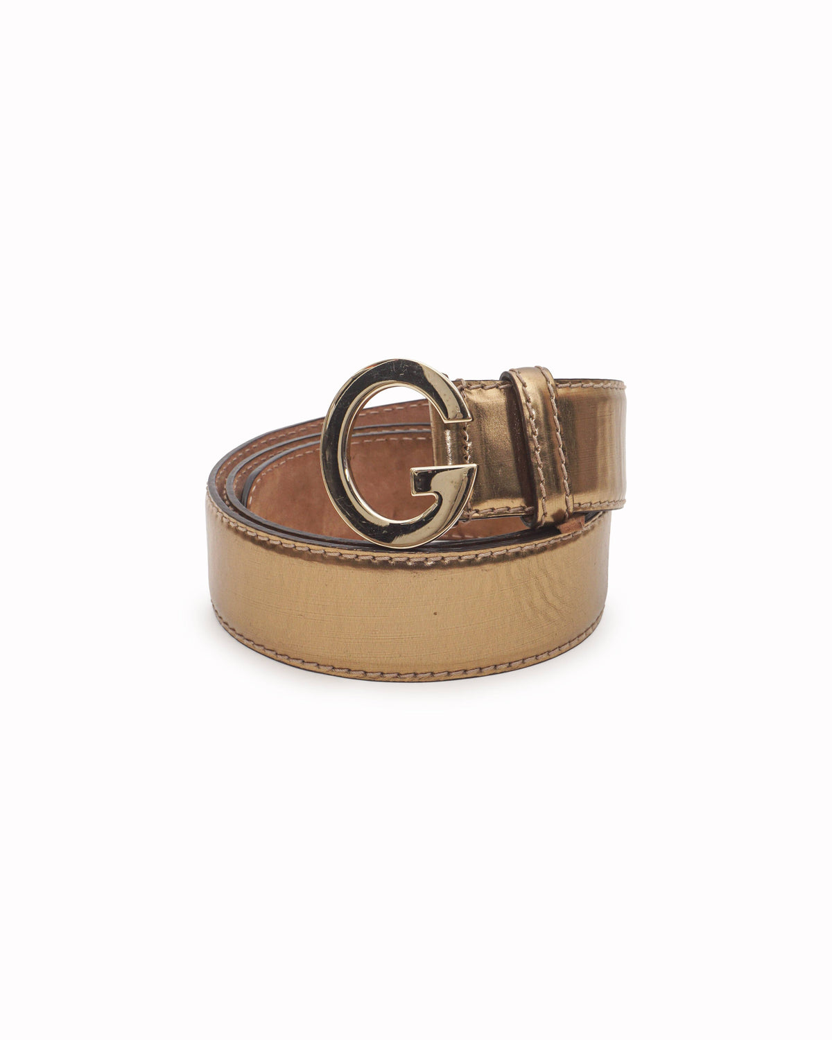 Gucci Gold Metallic Leather G Buckle Belt