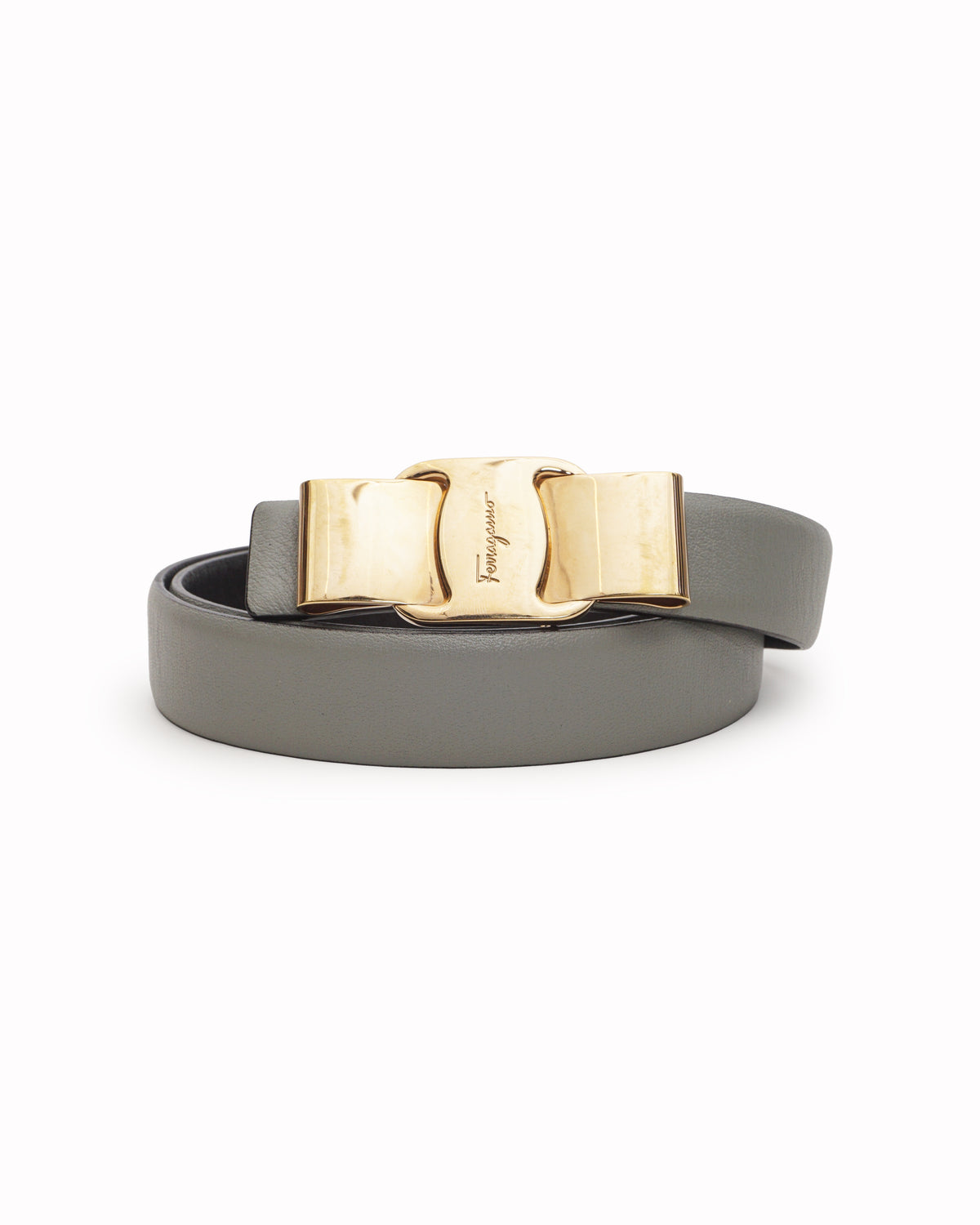 Salvatore Ferragamo Grey Leather Vara Bow Belt