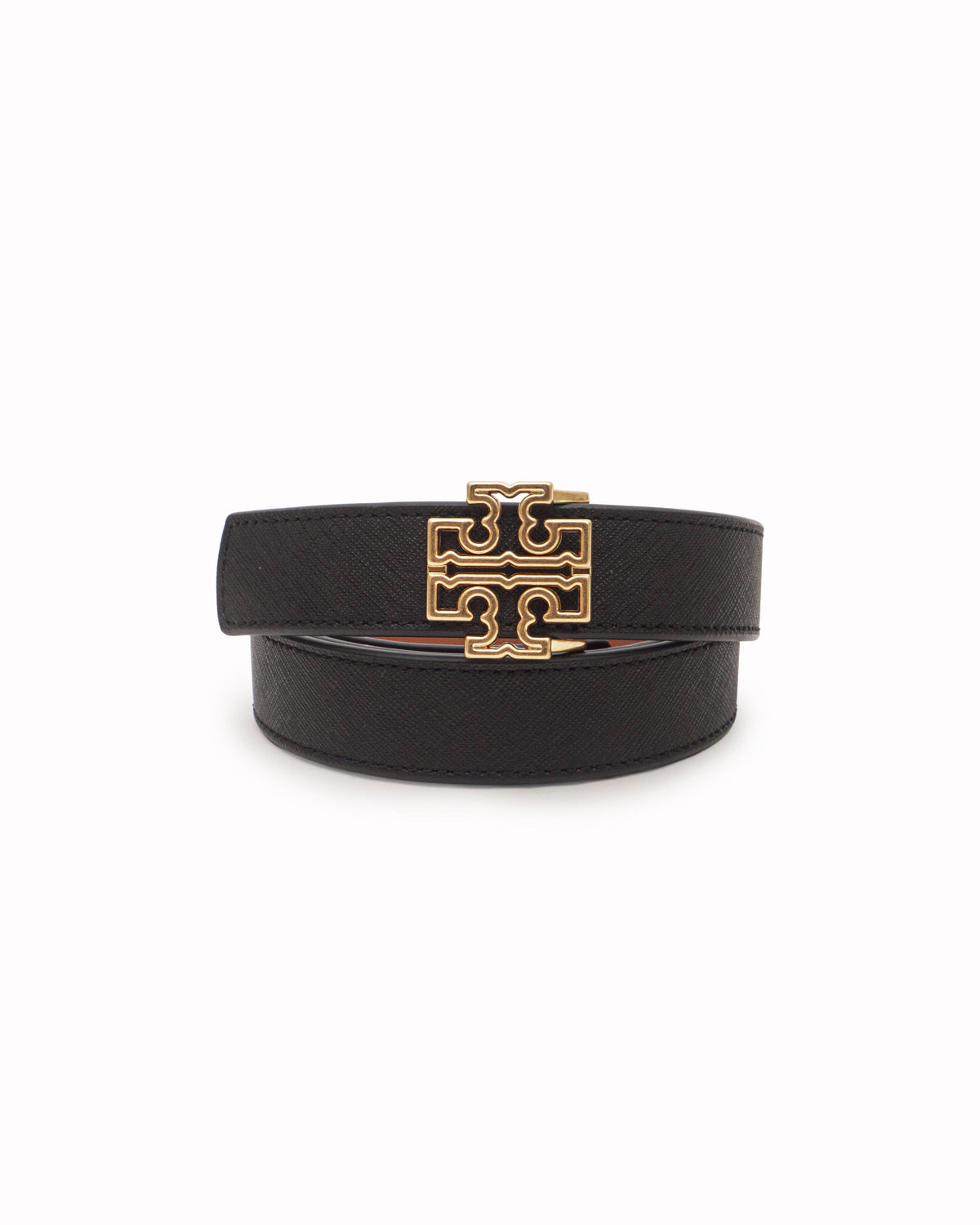 Tory Burch Reversible Black & Tan Leather Double T Belt