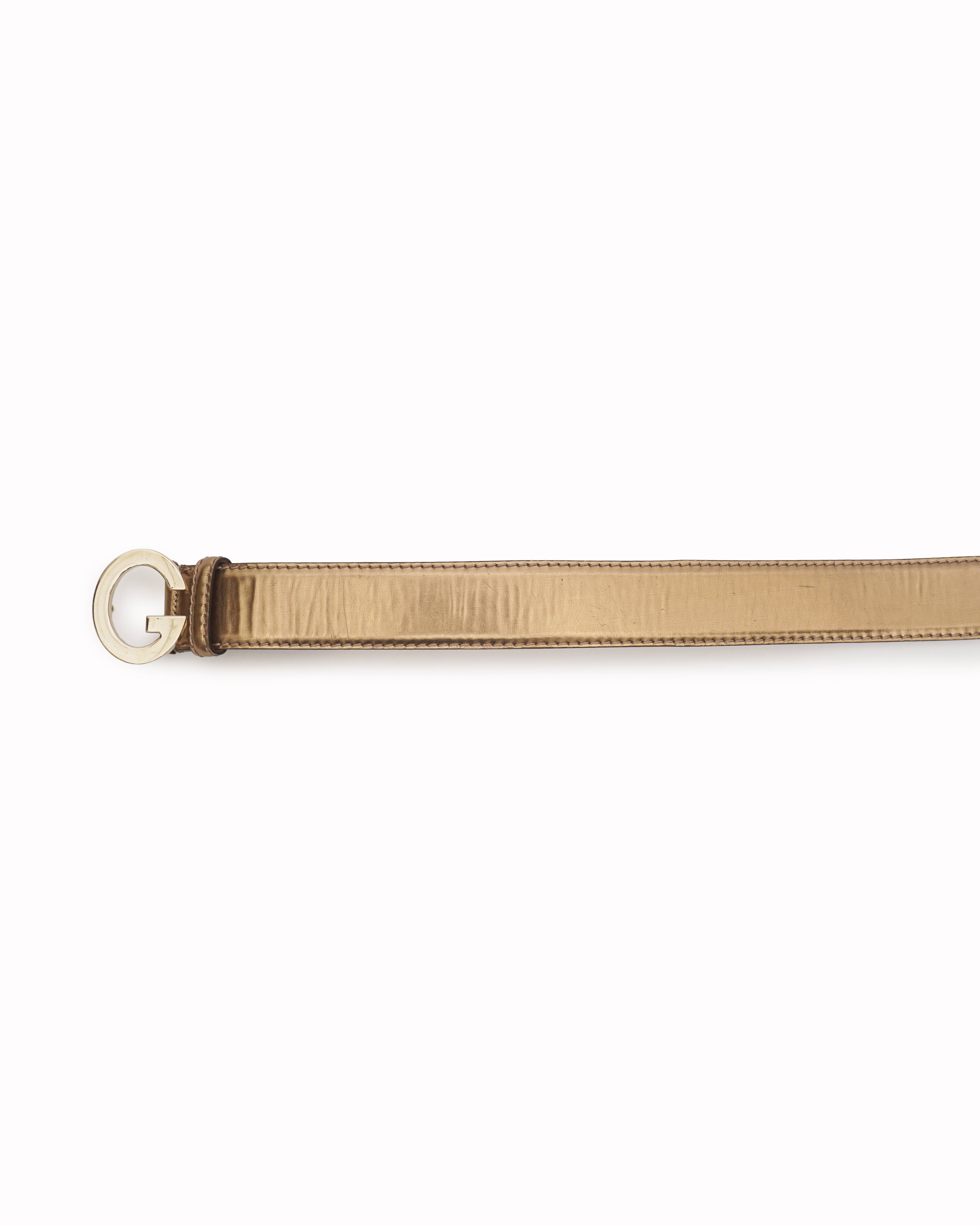 Gucci Gold Metallic Leather G Buckle Belt