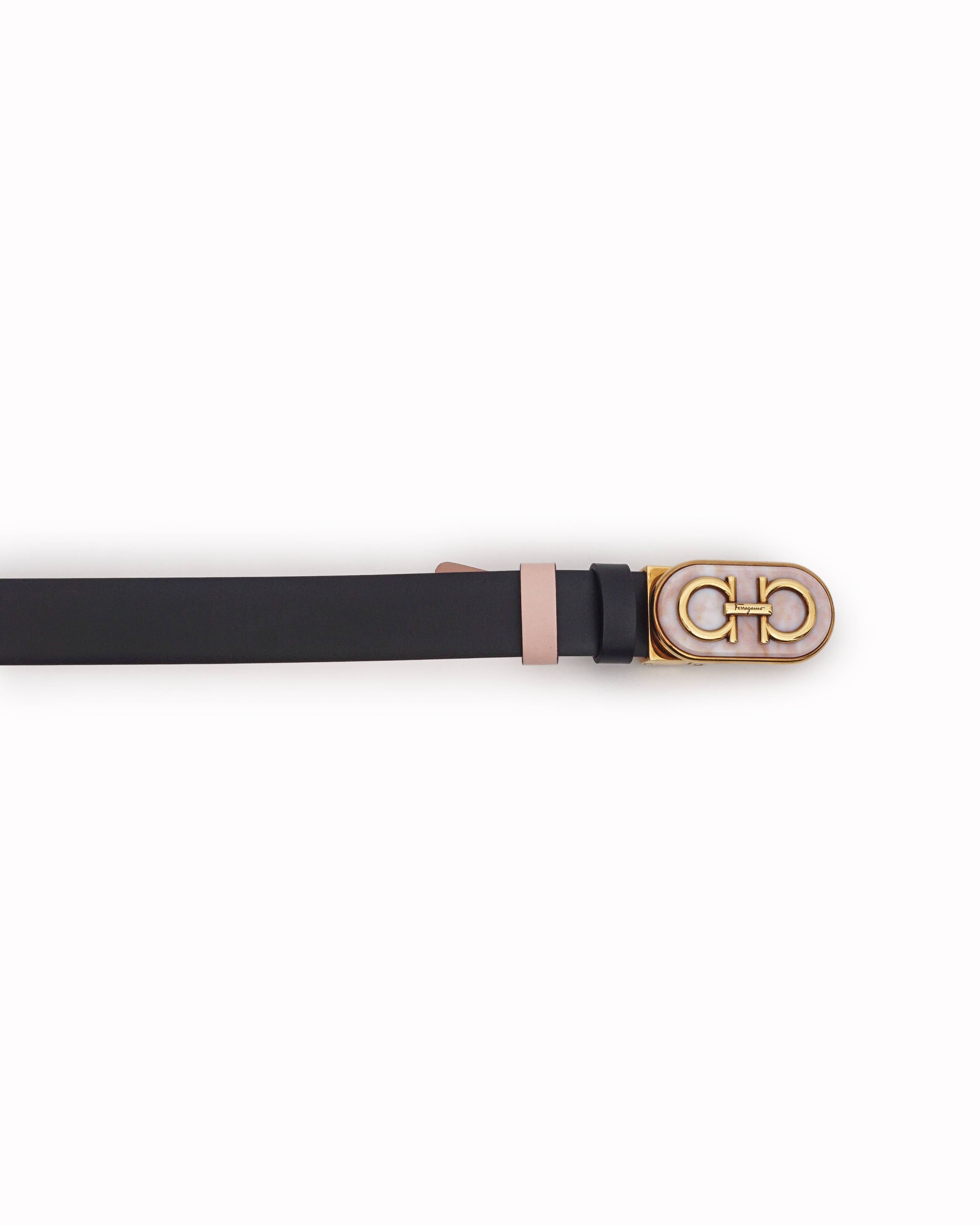 Salvatore Ferragamo Black & Pink Gancini Leather Reversible Belt