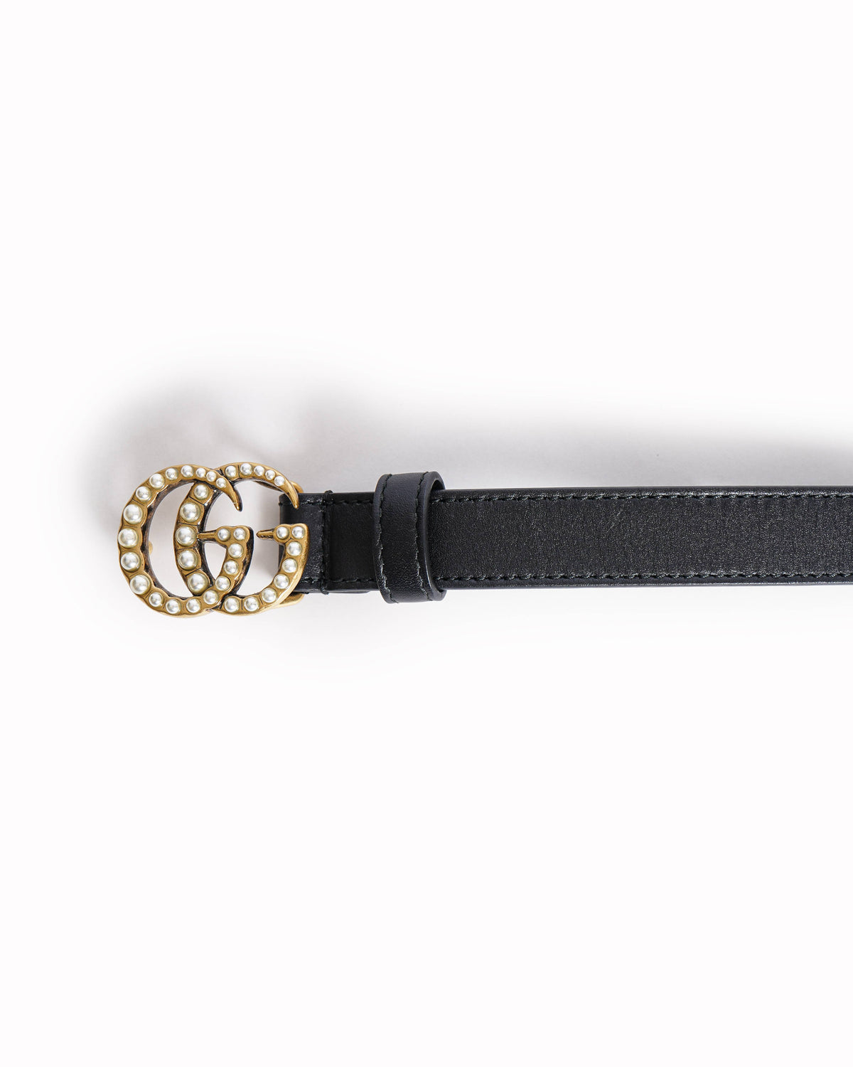 Gucci GG Women's Marmont Pearls Black Leather Belt