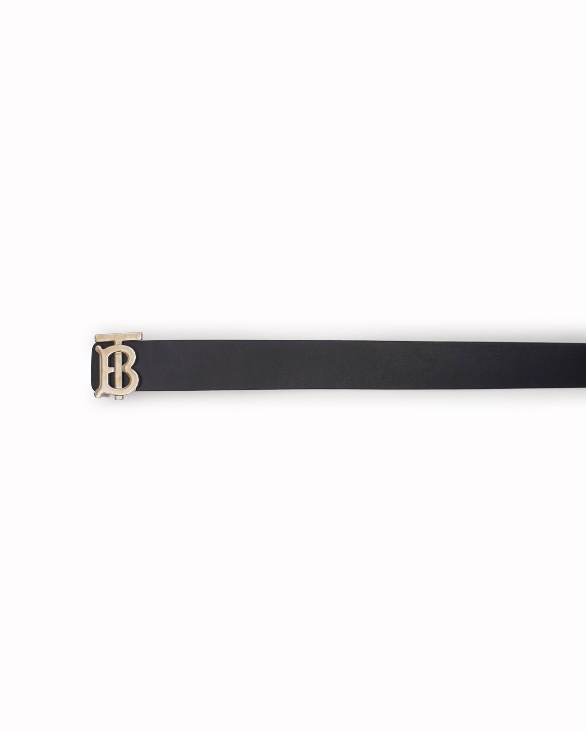 Burberry Black Smooth Leather Silver TB Monogram Plaque Belt
