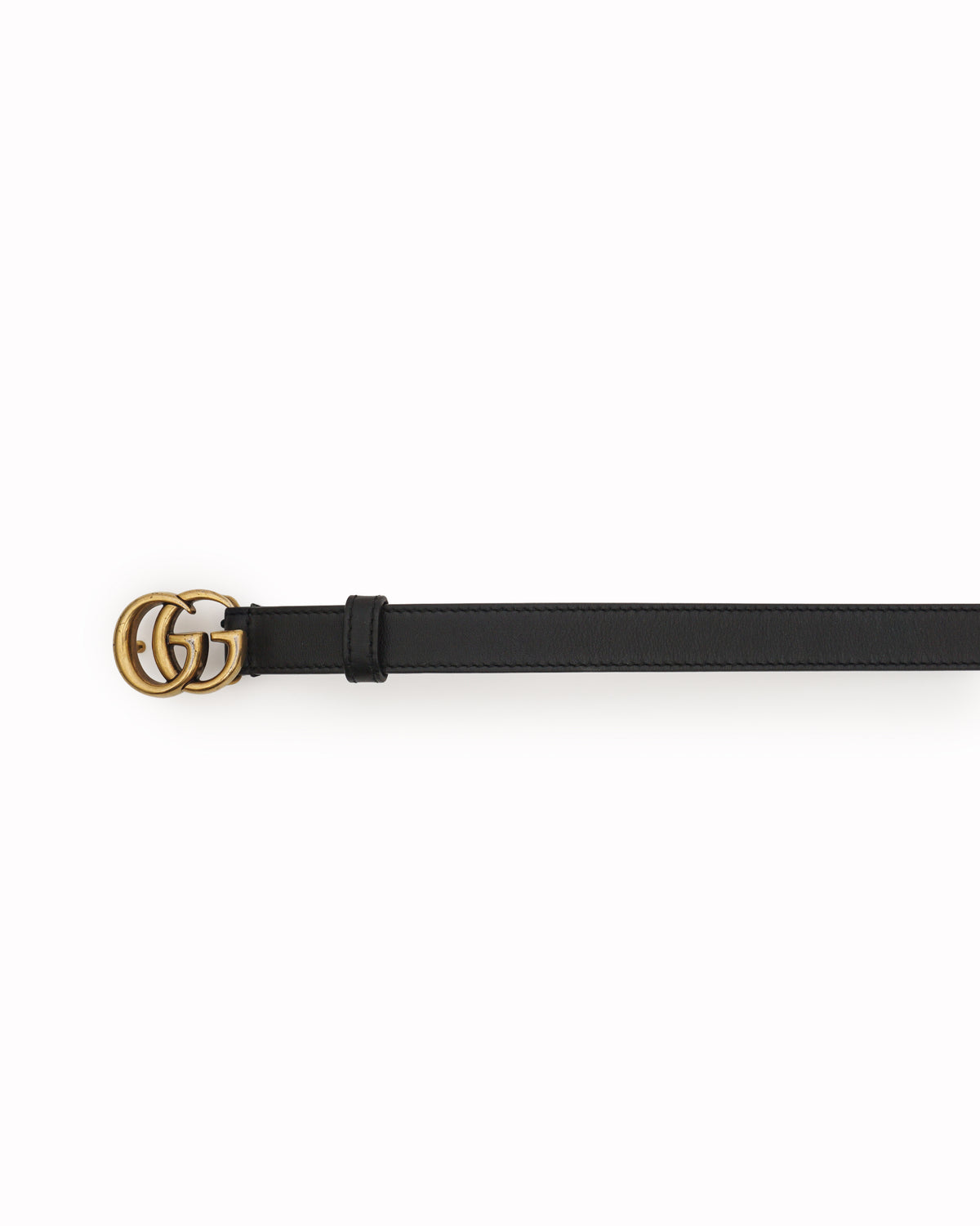Gucci Black Leather Belt with Antique Gold Double G Buckle
