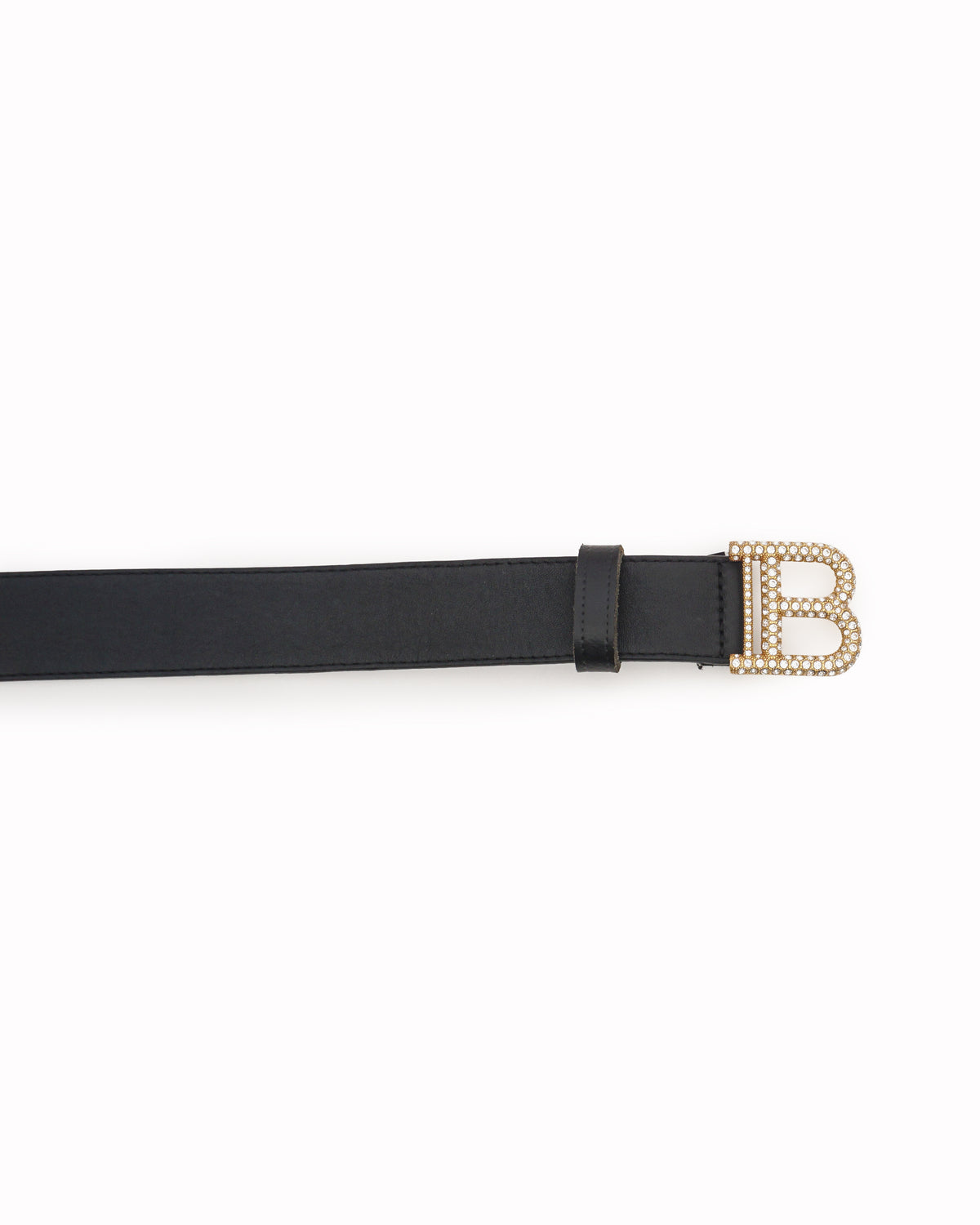 Balmain Black Leather Rhinestone B-Buckle Belt