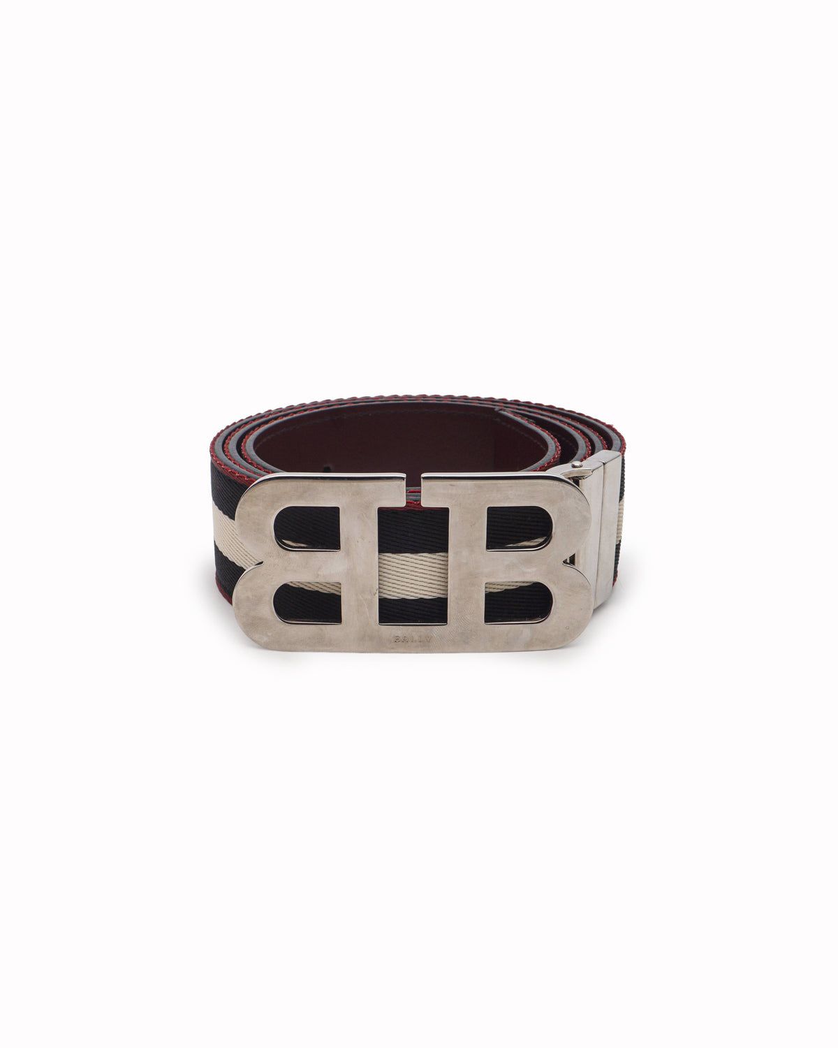 Bally Mirror B-Buckle Striped Canvas Reversible Belt