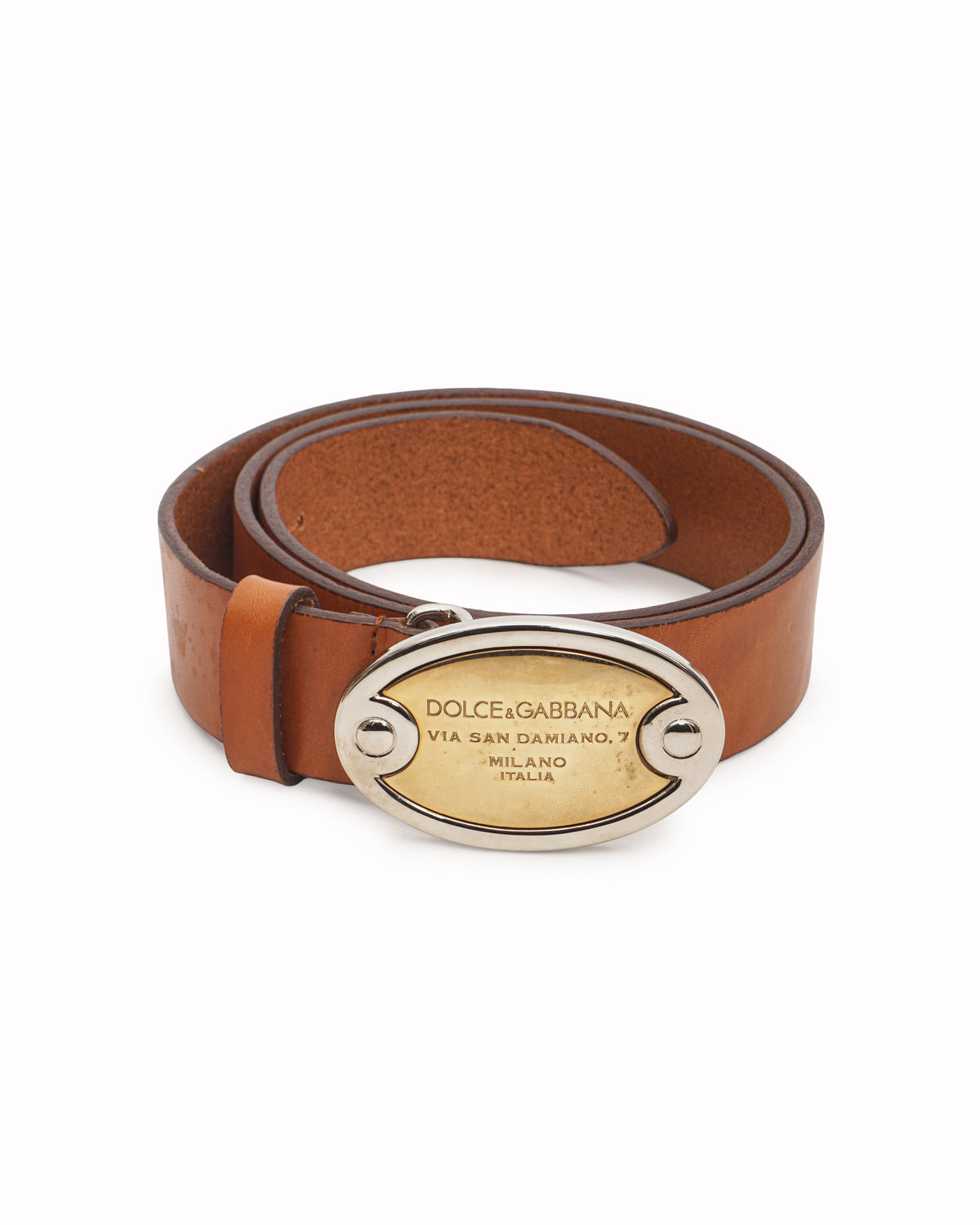 Dolce & Gabbana Tan Leather Milano Oval Logo Plate Belt