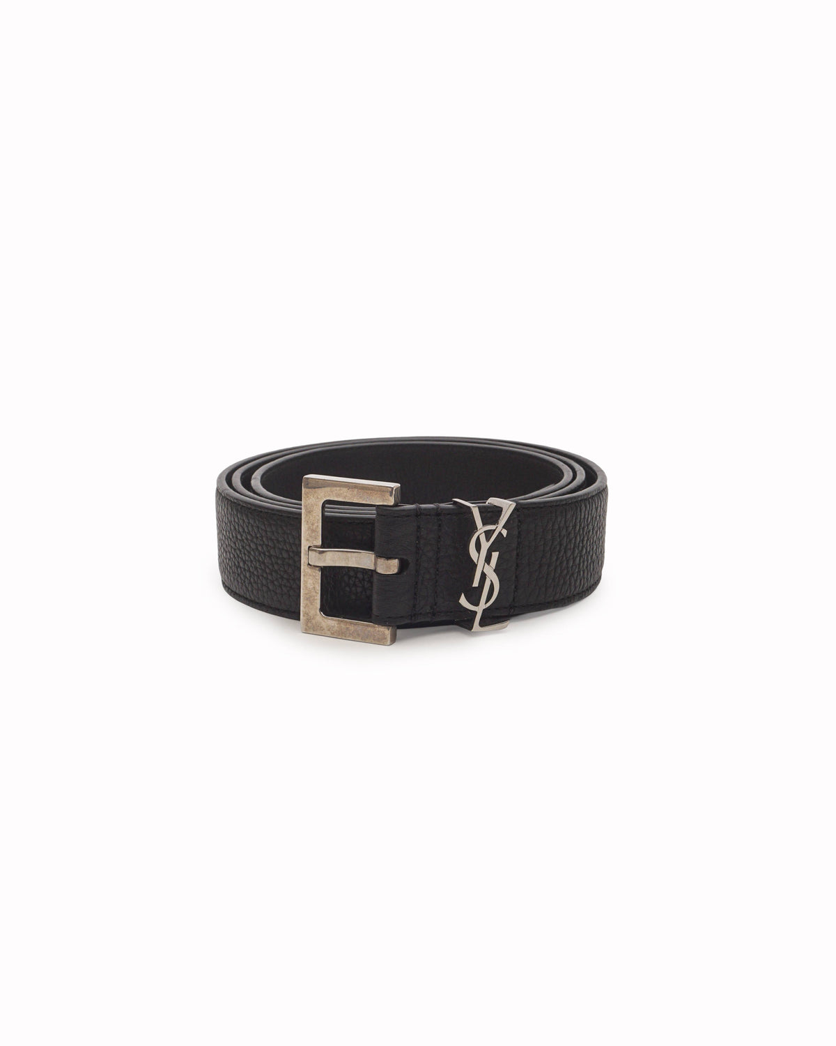 Saint Laurent Black Grain Leather YSL Belt