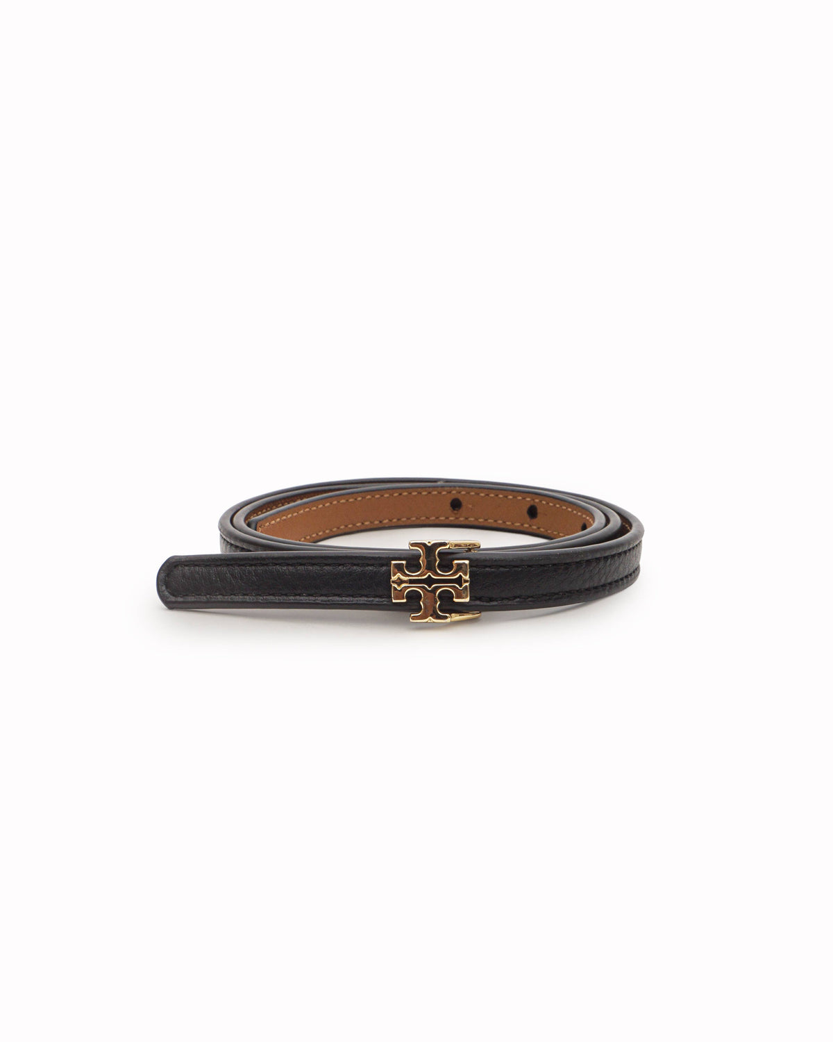 Tory Burch Reversible Slim Black & Tan Leather Belt