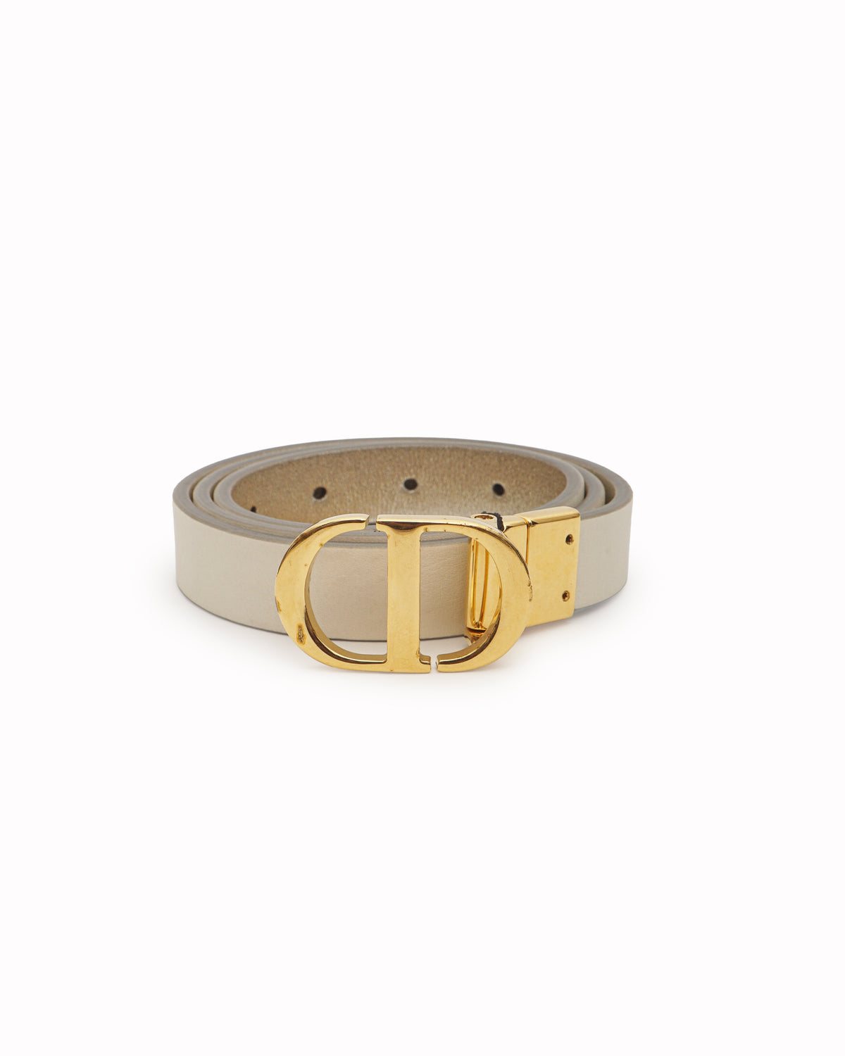 Christian Dior CD Buckle White/Silver Reversible Leather Belt