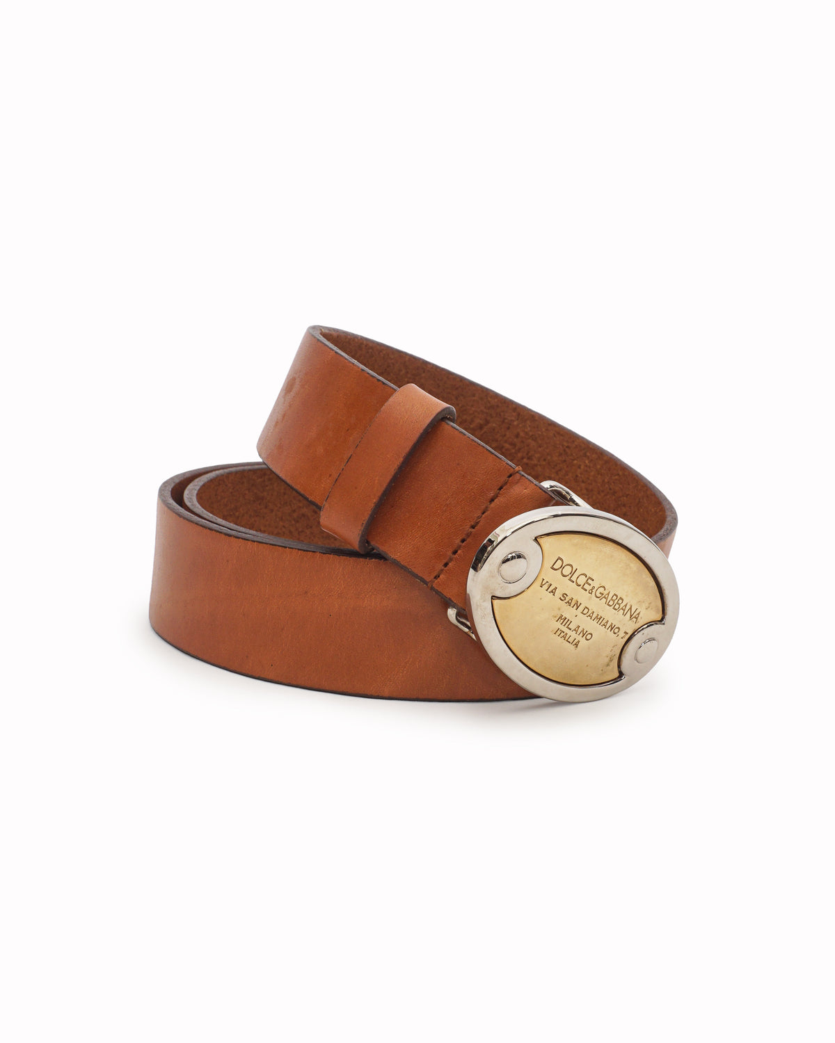 Dolce & Gabbana Tan Leather Milano Oval Logo Plate Belt
