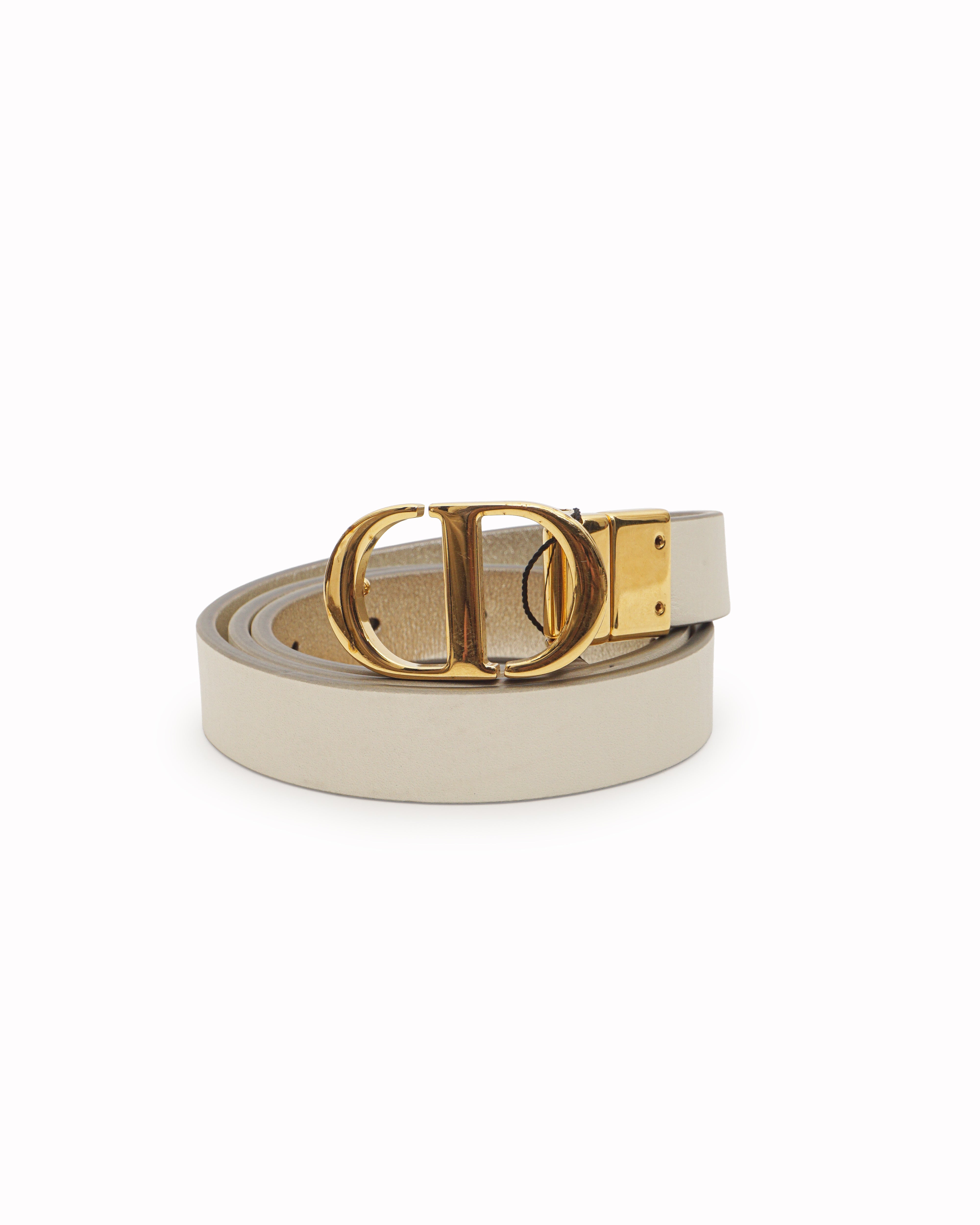 Christian Dior CD Buckle White/Silver Reversible Leather Belt