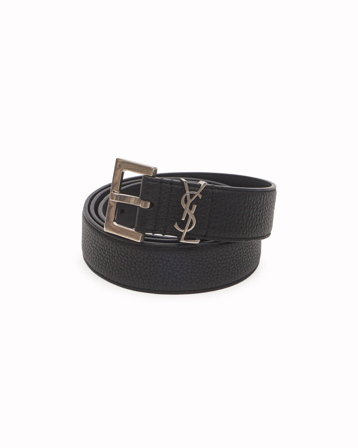 Saint Laurent Black Grain Leather YSL Belt