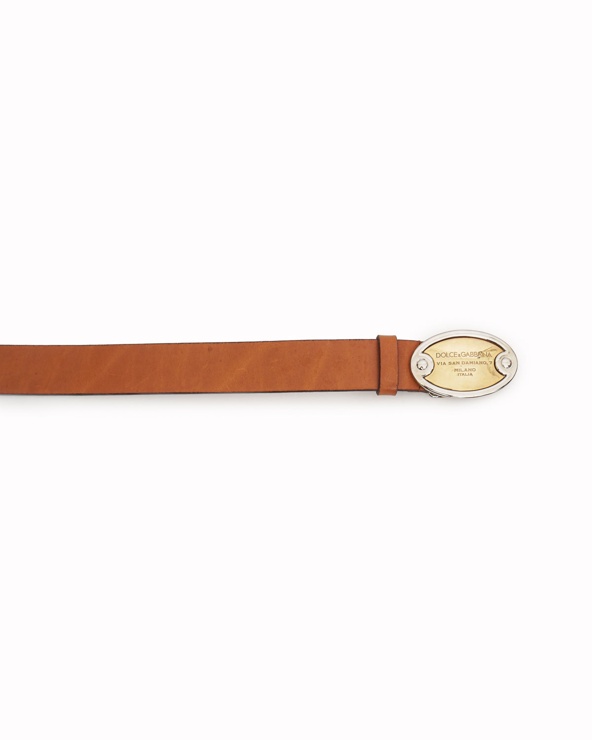 Dolce & Gabbana Tan Leather Milano Oval Logo Plate Belt