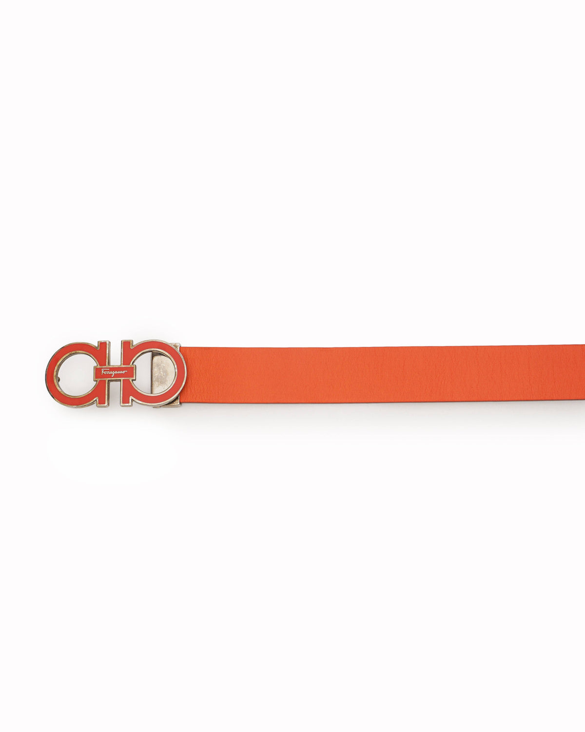 Salvatore Ferragamo Coral Red Leather Double Gancini Belt