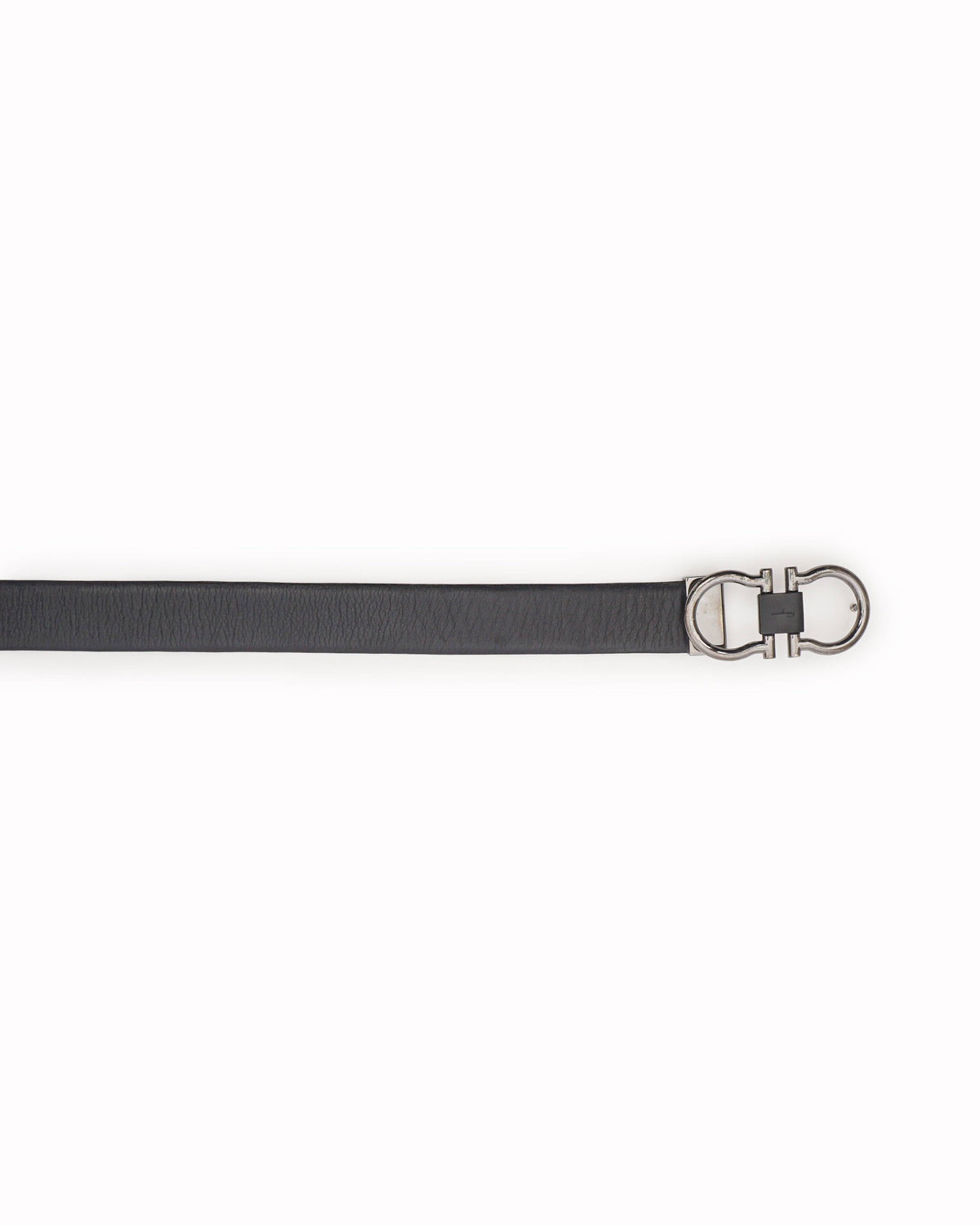 Salvatore Ferragamo Black Leather Gunmetal Gancini Belt