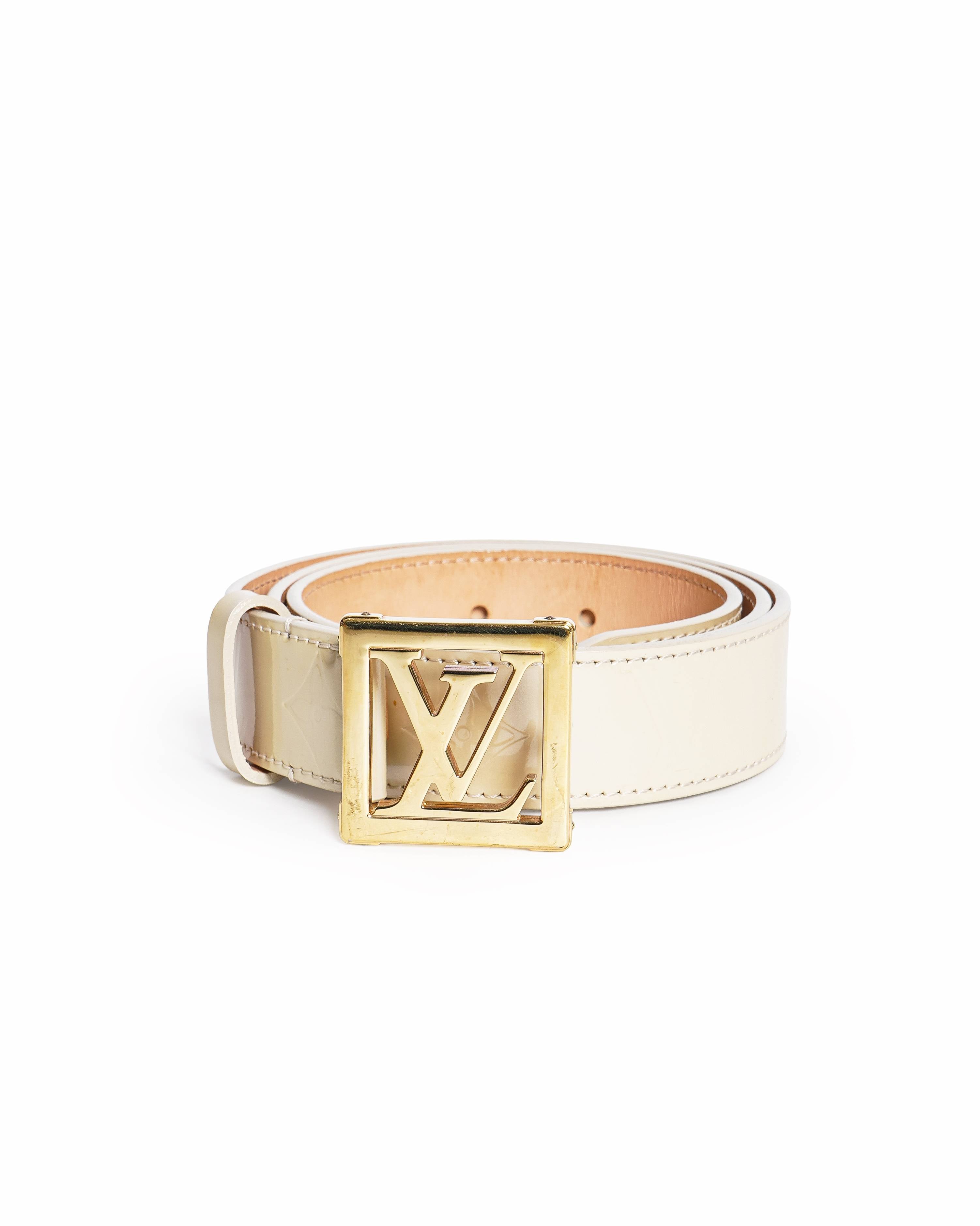 Louis Vuitton Blanc Corail Monogram Vernis LV Frame Belt