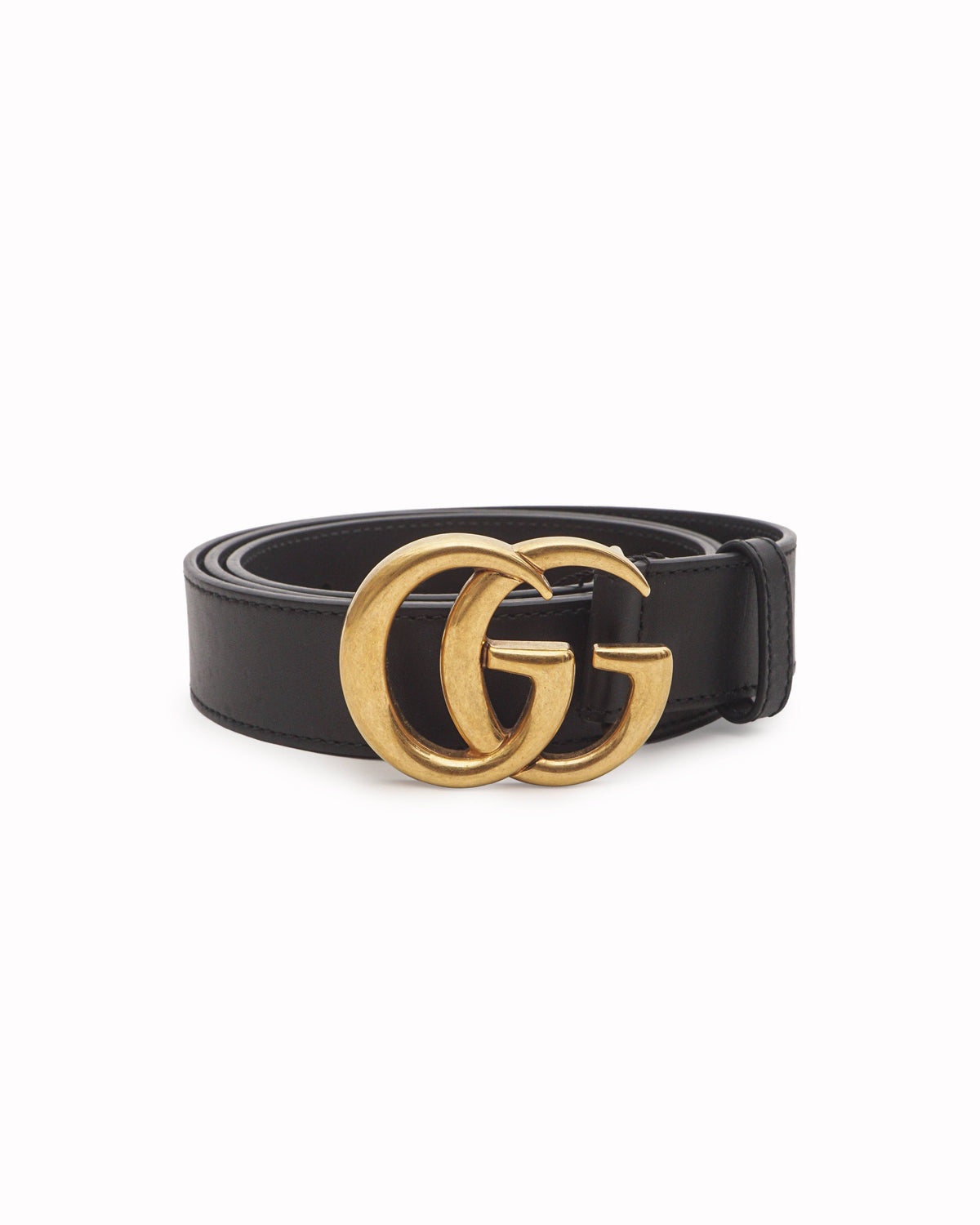 Gucci Black Leather Double G Buckle Belt