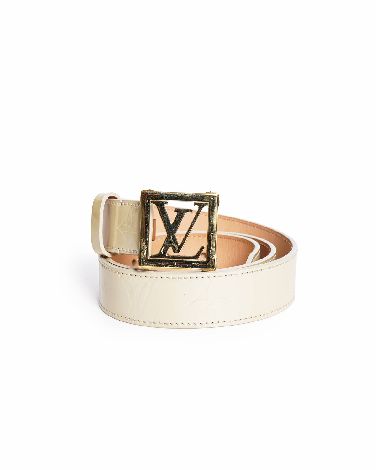 Louis Vuitton Blanc Corail Monogram Vernis LV Frame Belt
