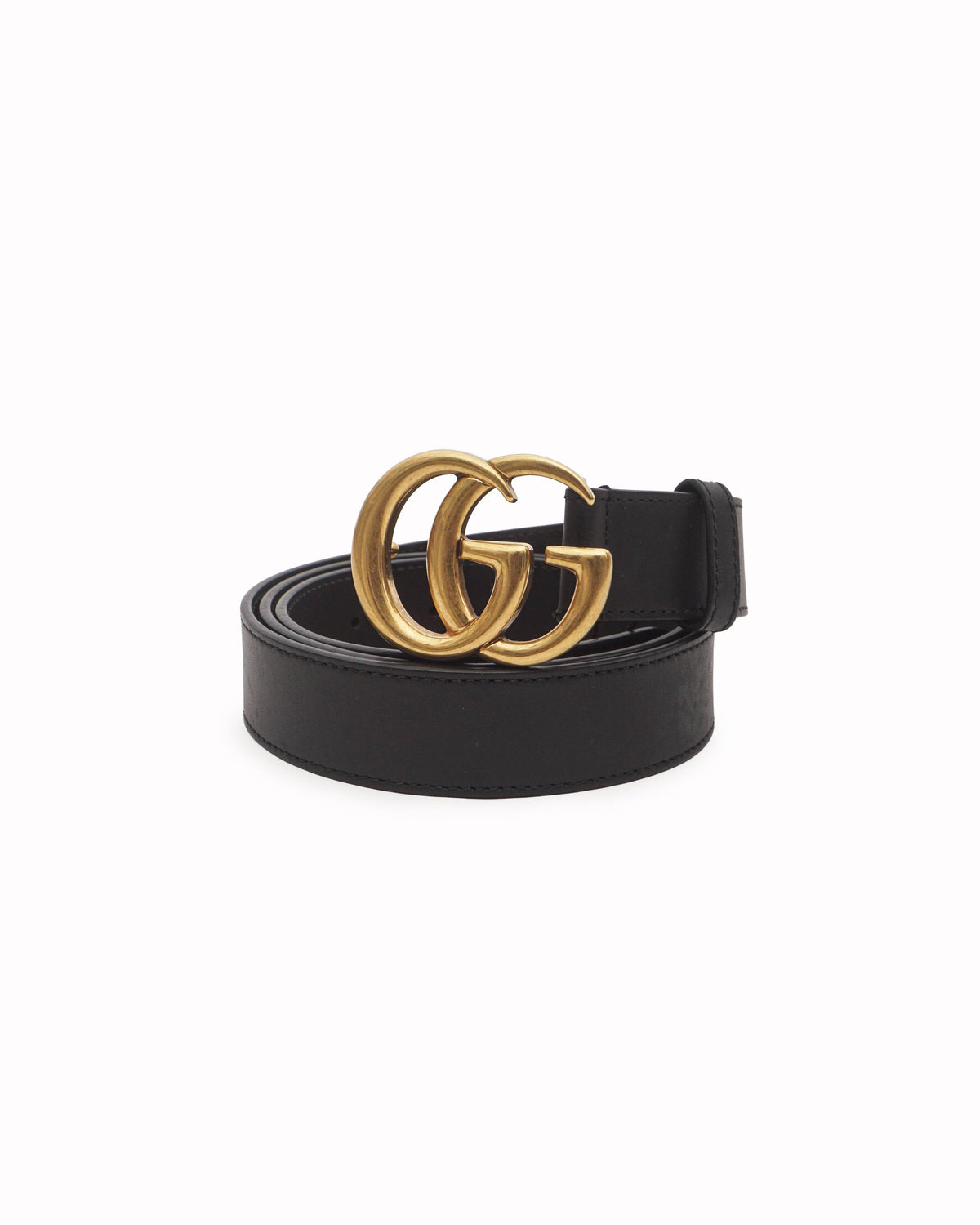 Gucci Black Leather Double G Buckle Belt