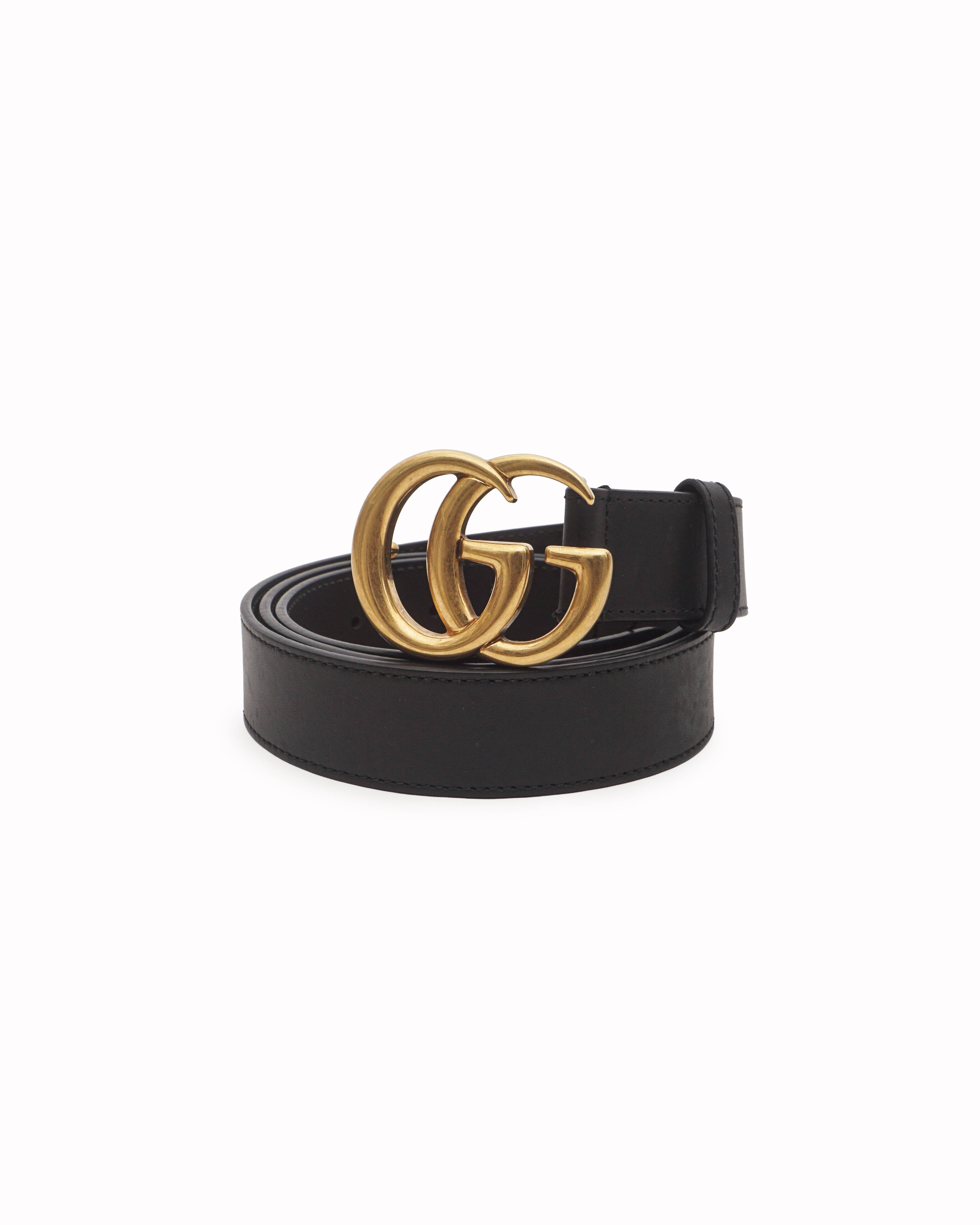 Gucci Black Leather Double G Buckle Belt