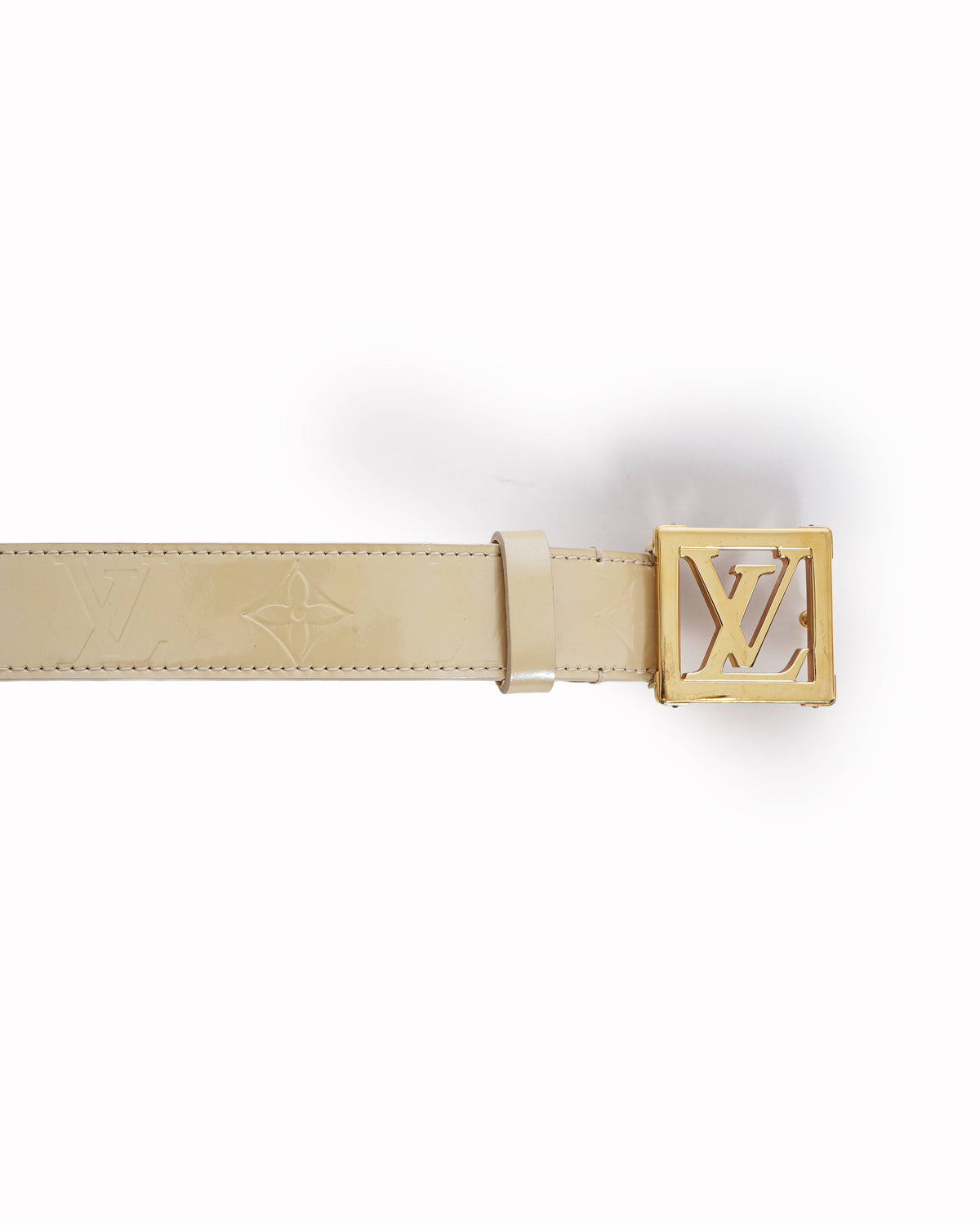 Louis Vuitton Blanc Corail Monogram Vernis LV Frame Belt