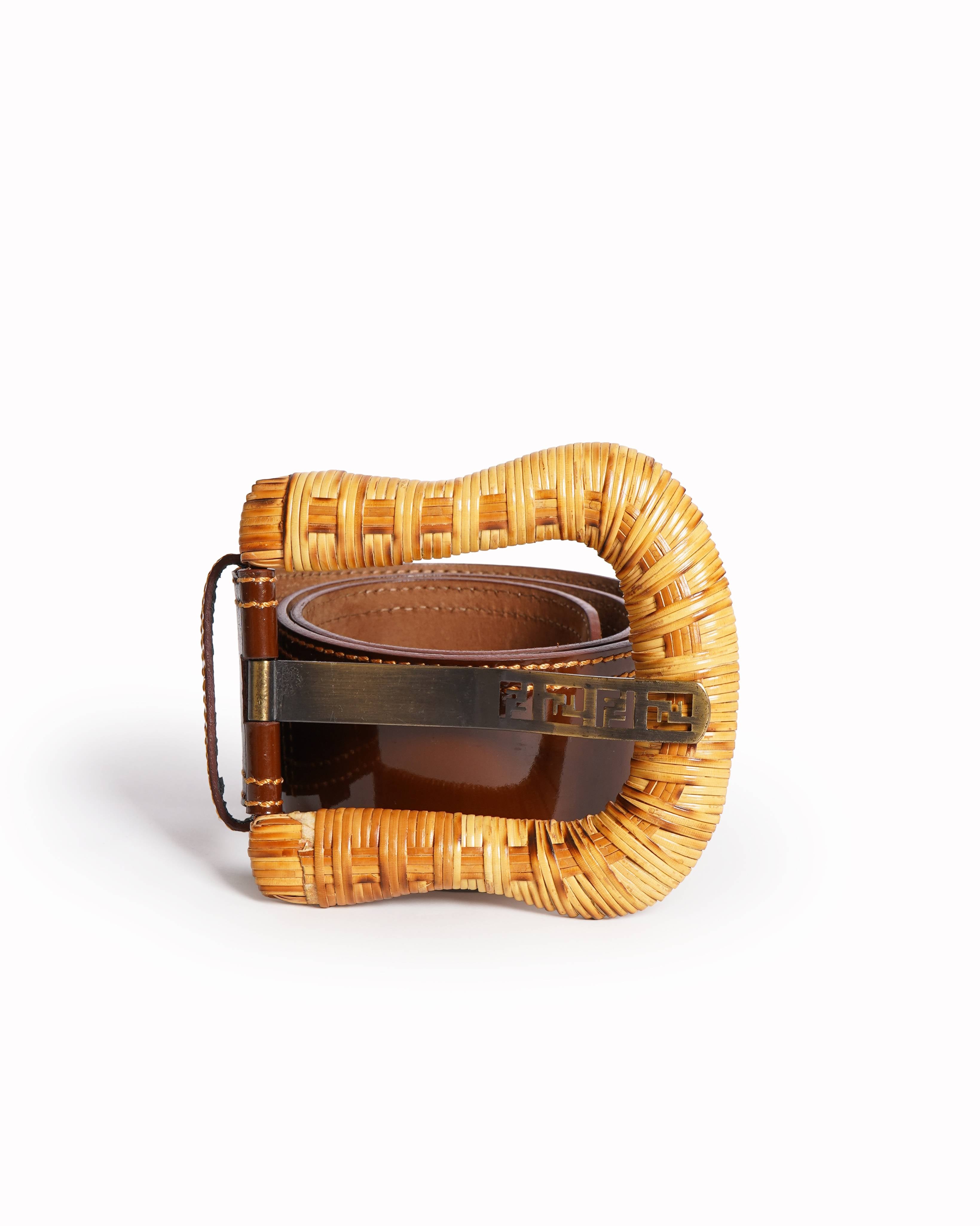 Fendi brown patent leather belt