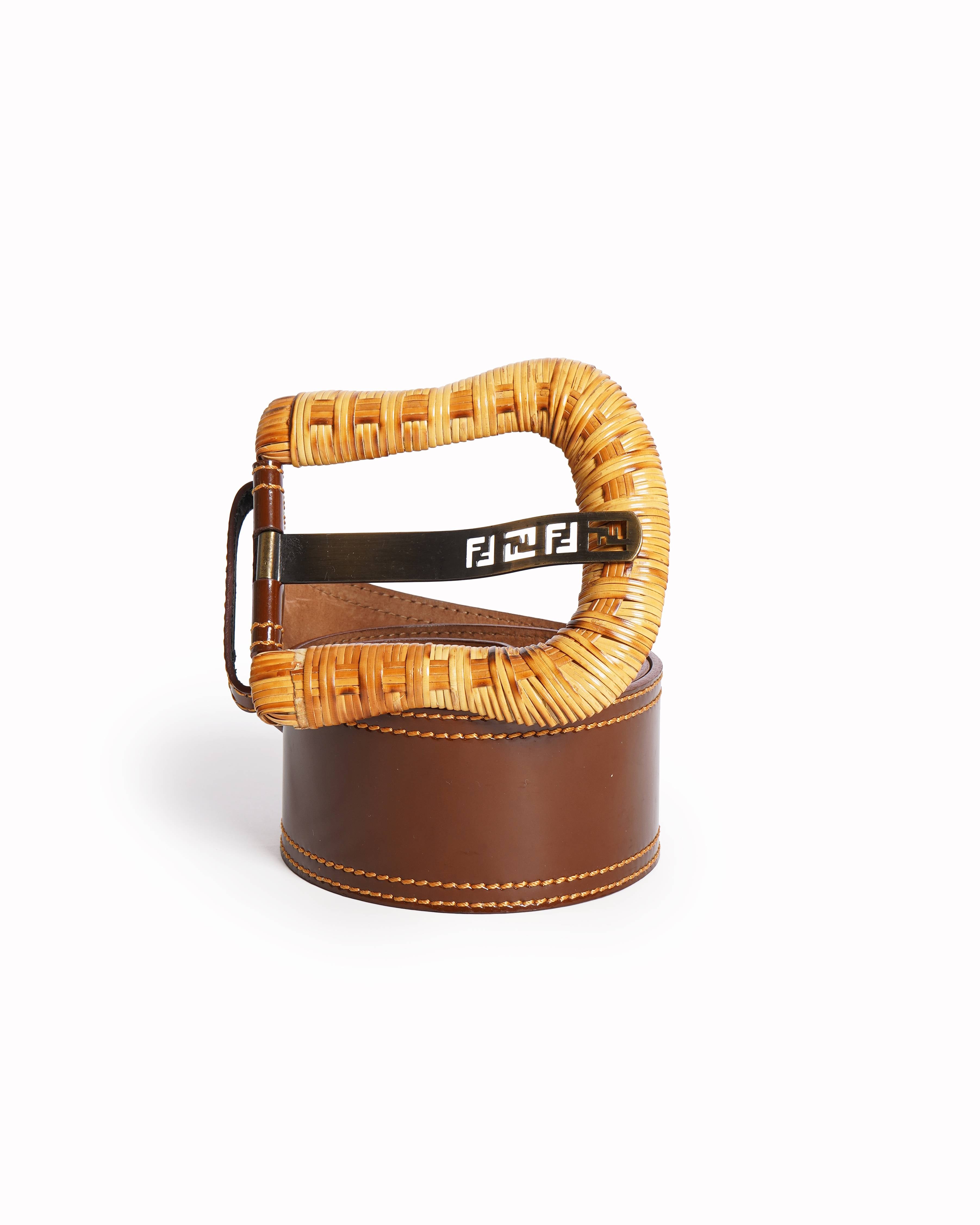 Fendi brown patent leather belt