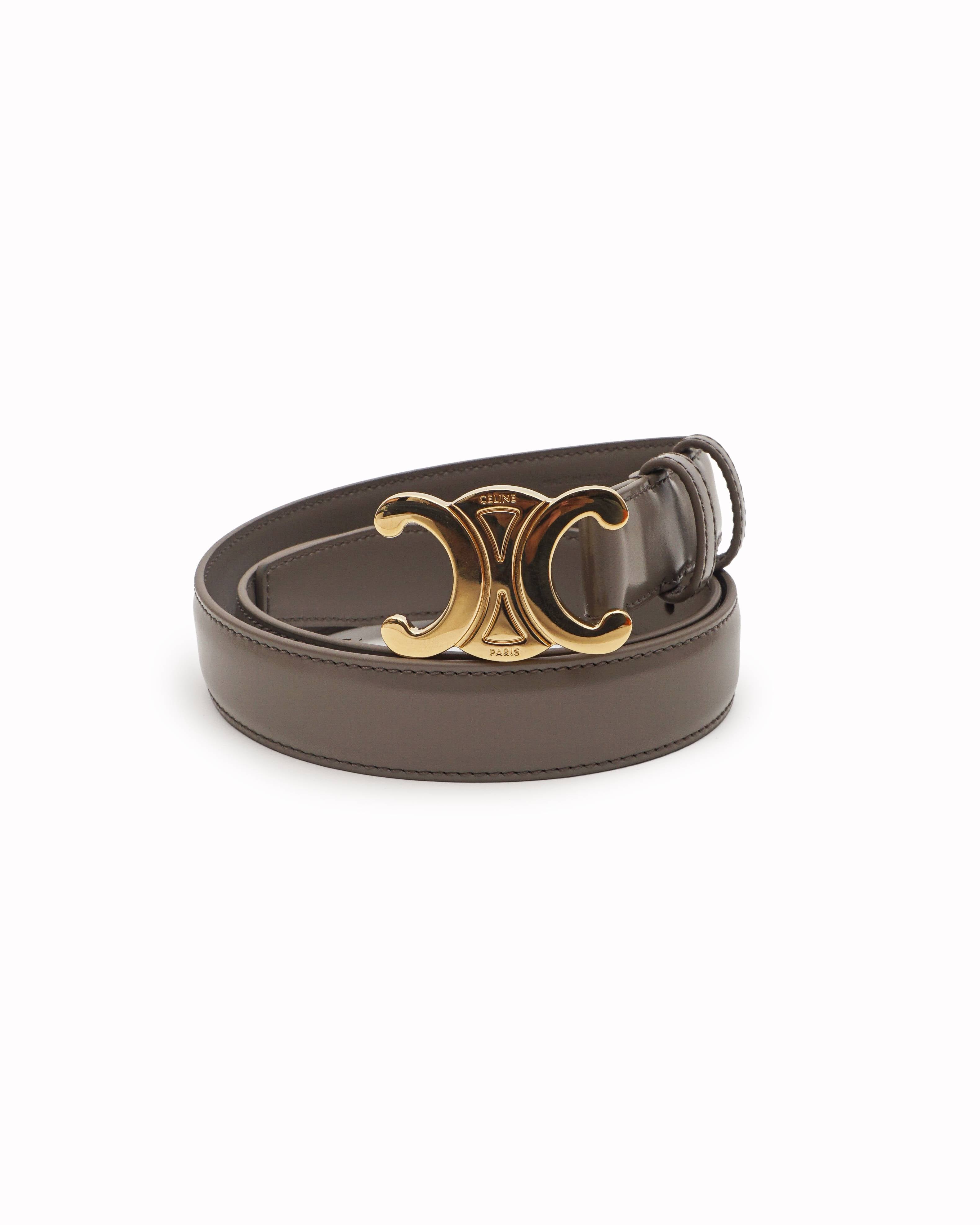 Celine Triomphe Taupe Taurillon Leather Belt