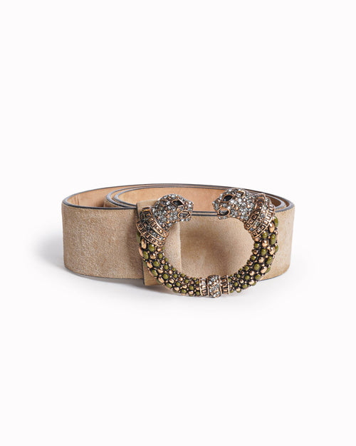 Roberto Cavalli Women's Suede Belt With Embellished Panther Buckle